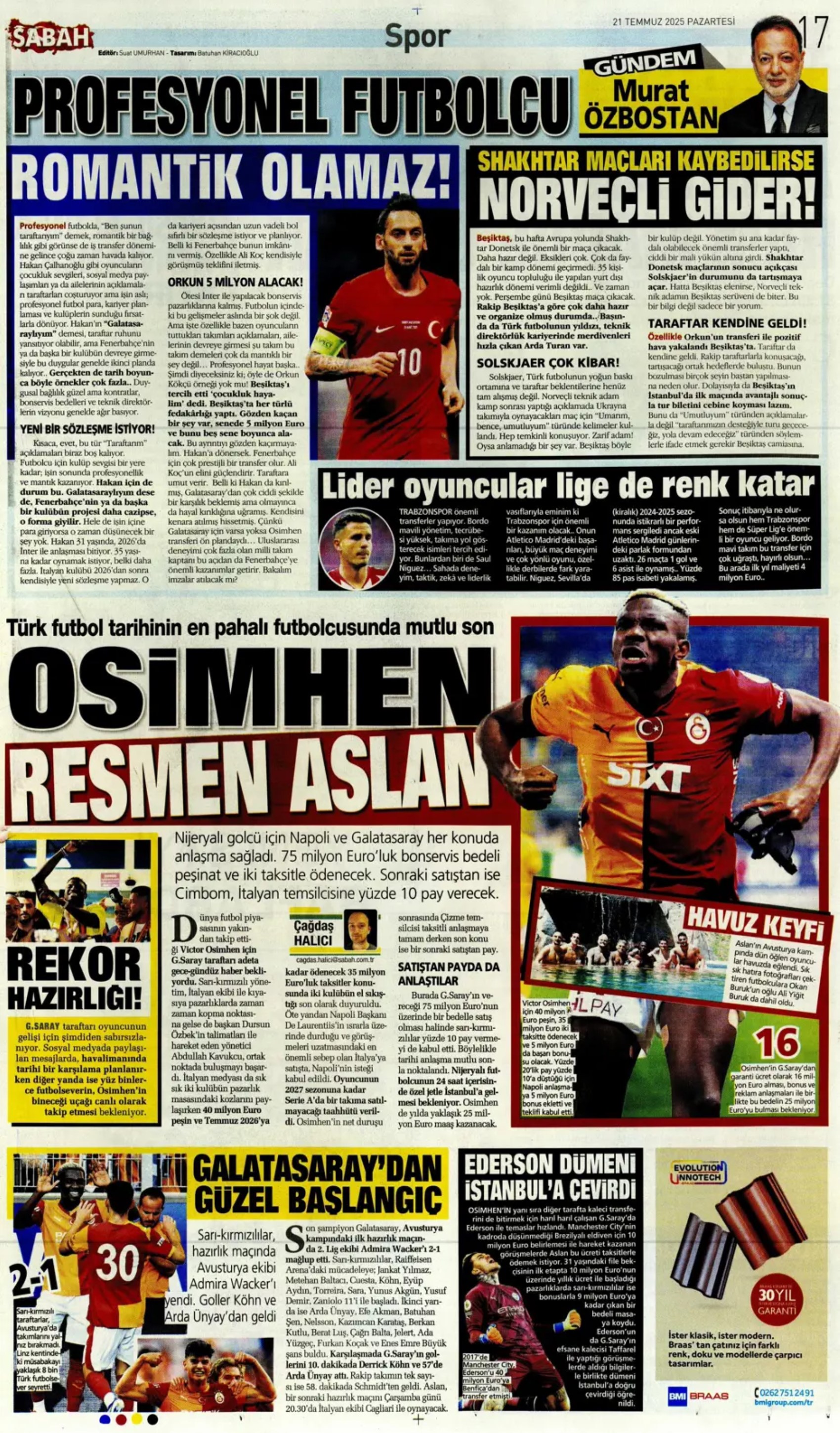 Sporda günün manşetleri: Osimhen resmen Aslan: Kadıköy'ün Hakan'ı!