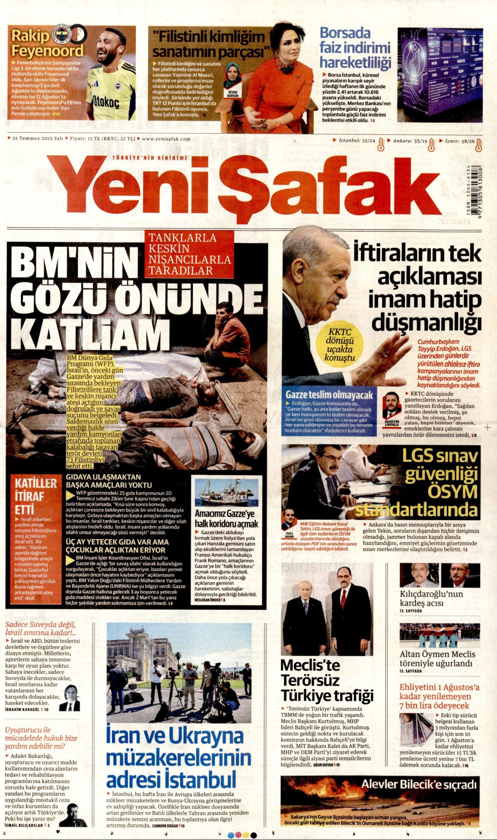 22 Temmuz 2025 gazete manşetleri