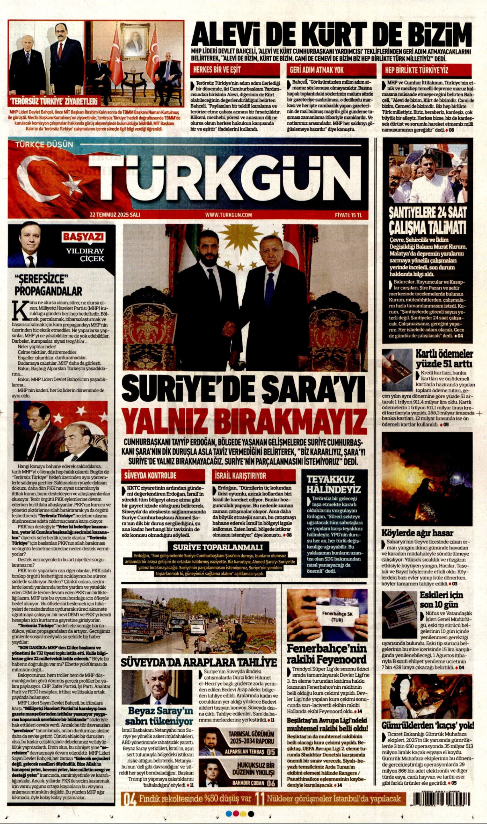 22 Temmuz 2025 gazete manşetleri
