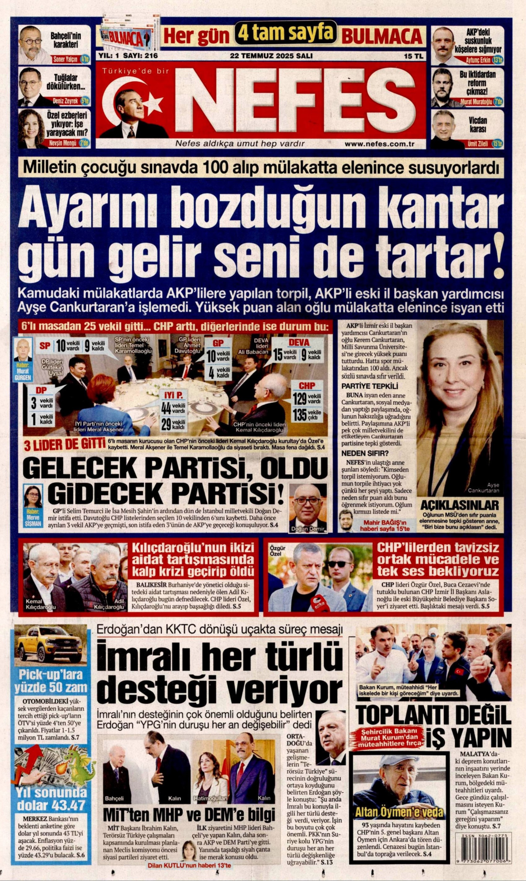 22 Temmuz 2025 gazete manşetleri