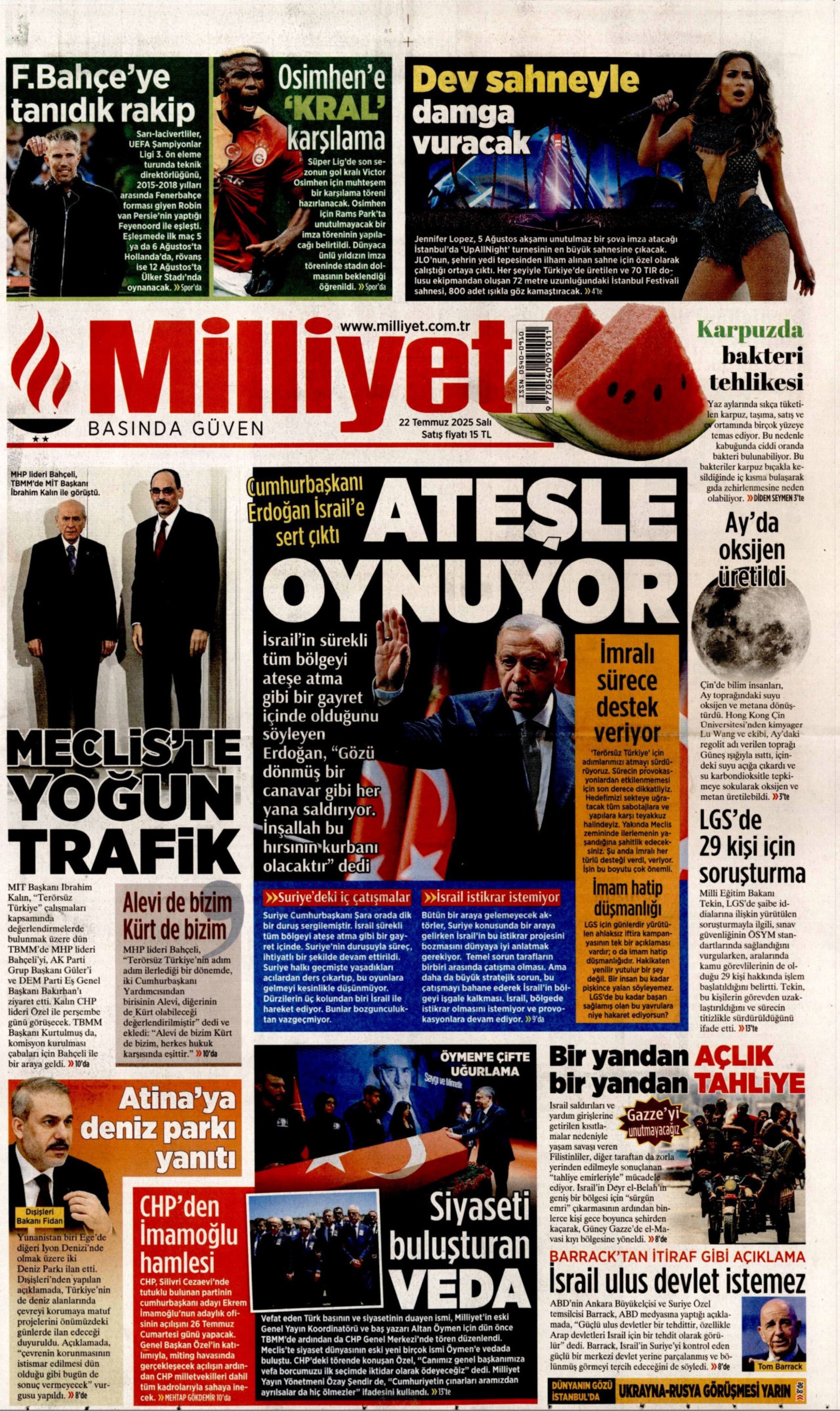 22 Temmuz 2025 gazete manşetleri