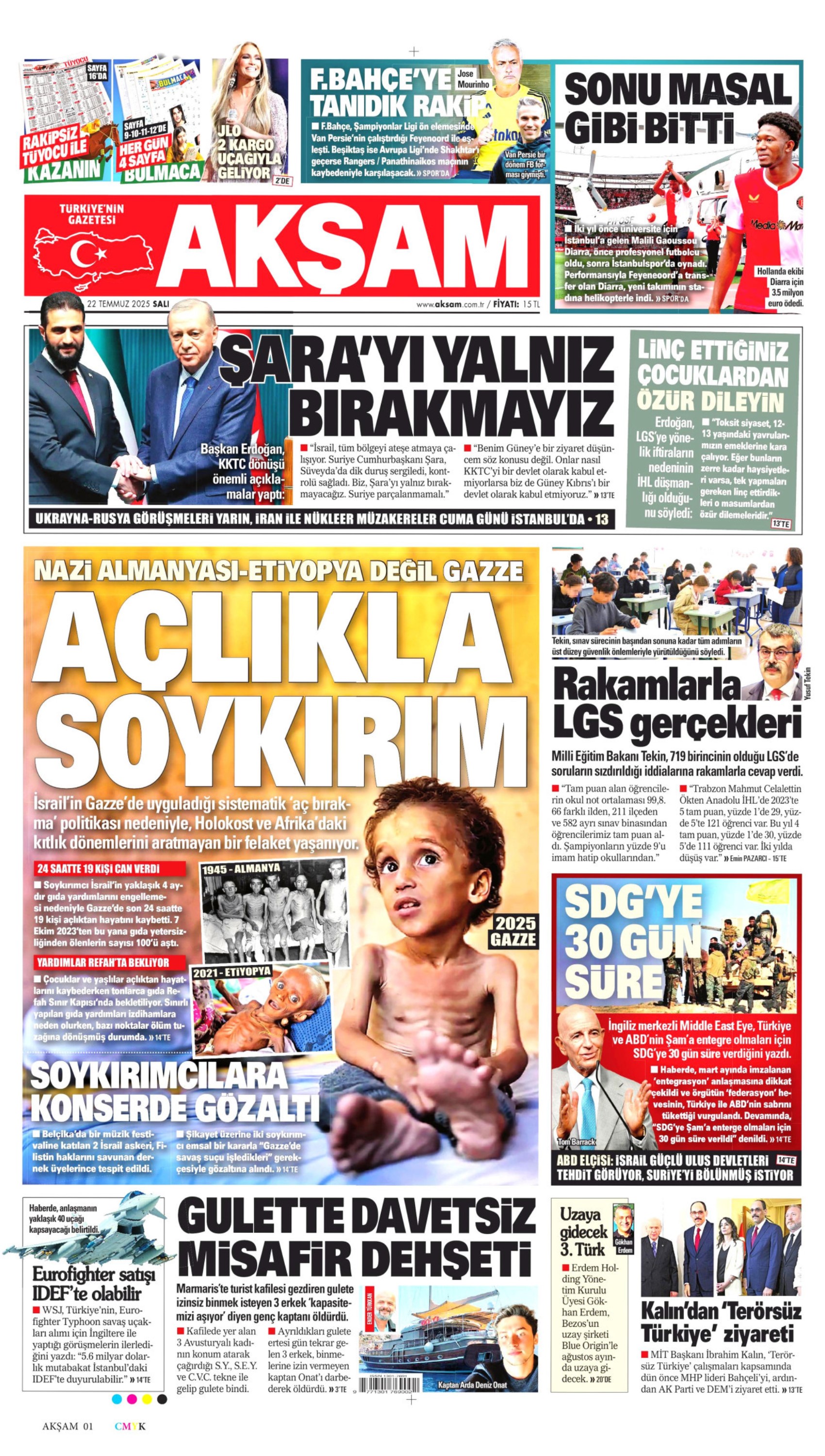 22 Temmuz 2025 gazete manşetleri