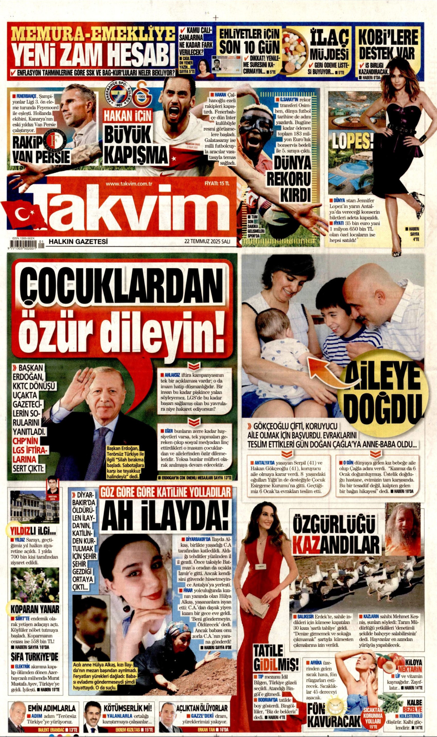 22 Temmuz 2025 gazete manşetleri