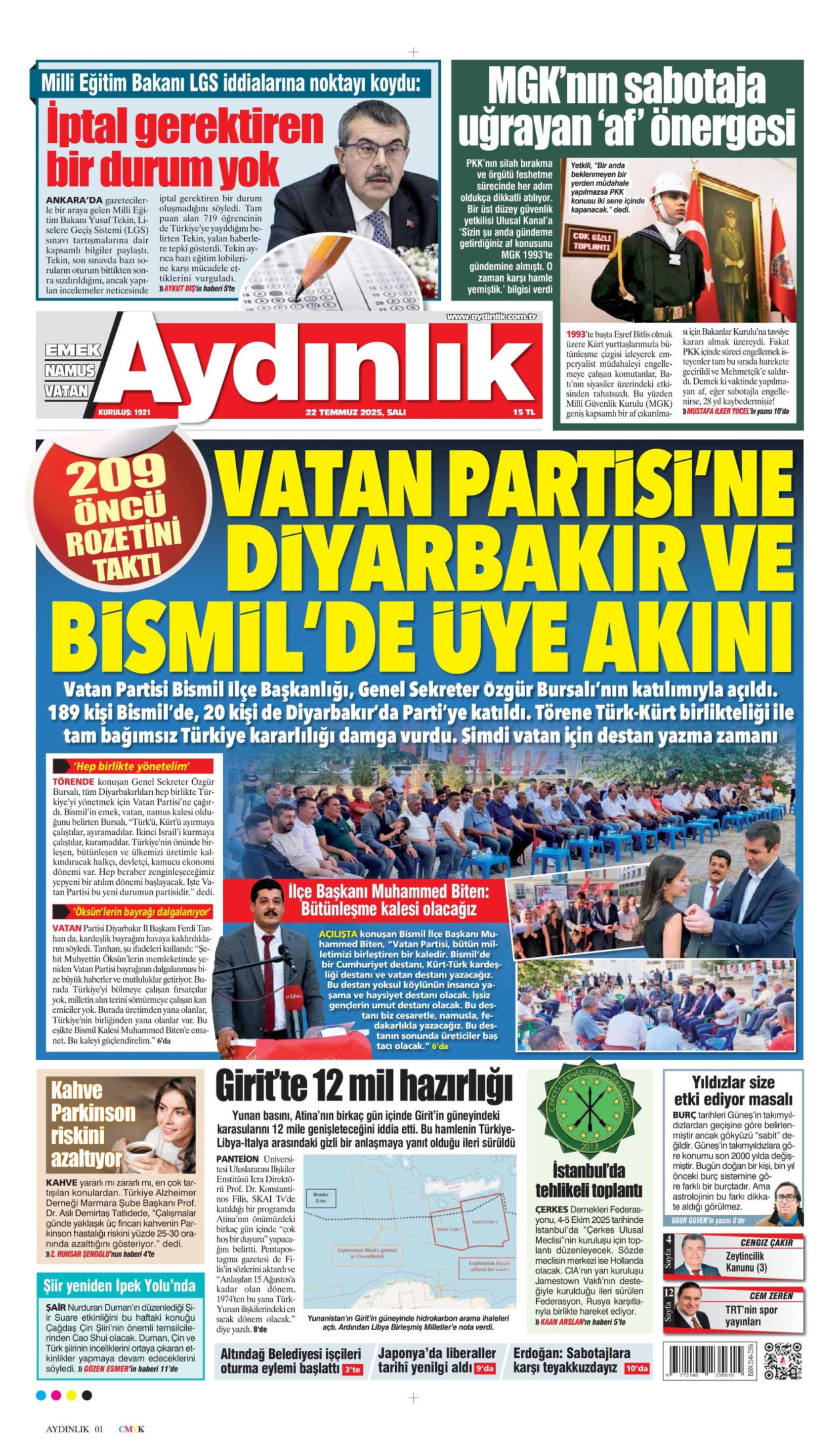 22 Temmuz 2025 gazete manşetleri