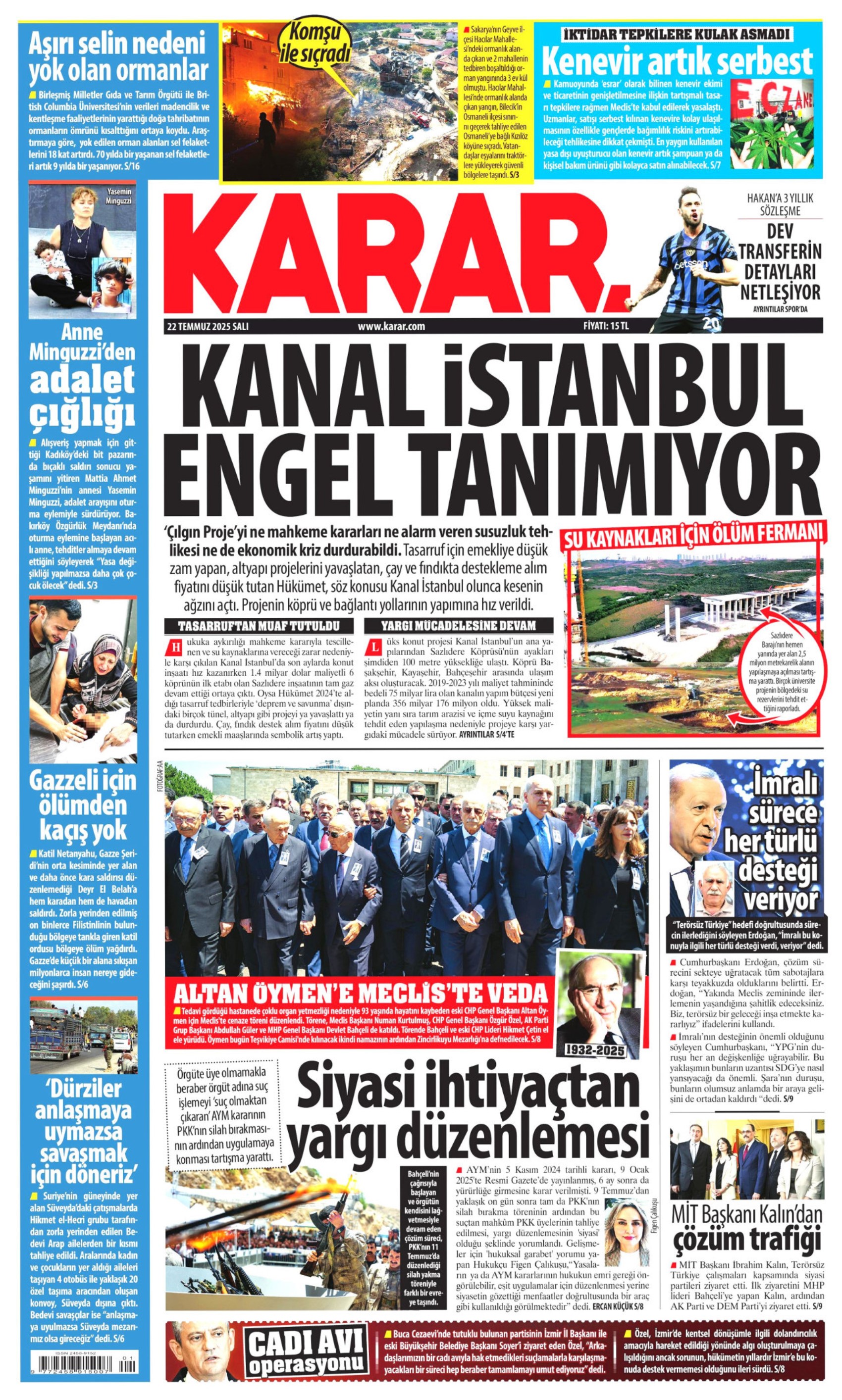 22 Temmuz 2025 gazete manşetleri