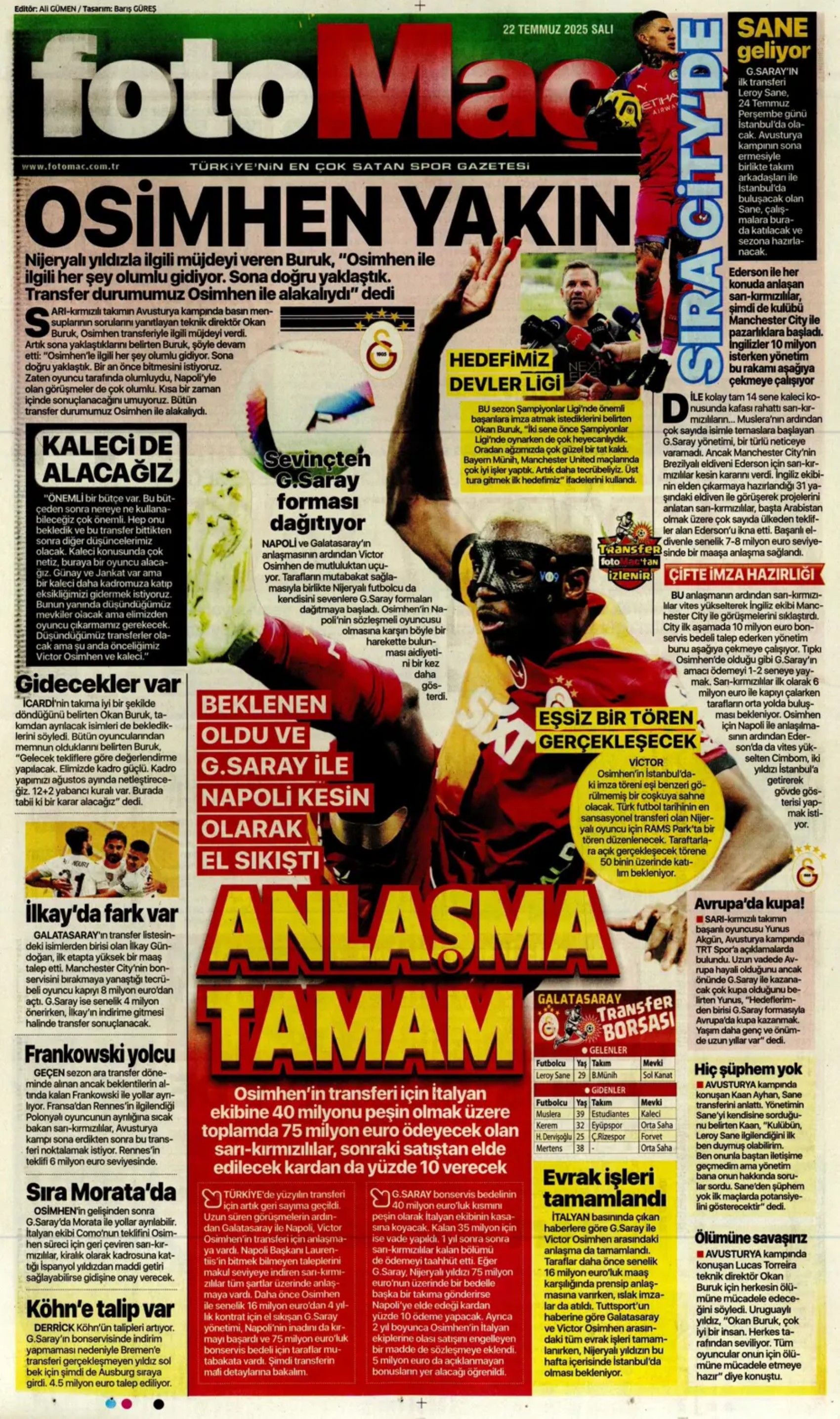 Sporda günün manşetleri... Transferin odağındaydı, Ali Koç'a garanti verdi: Sözümün arkasındayım