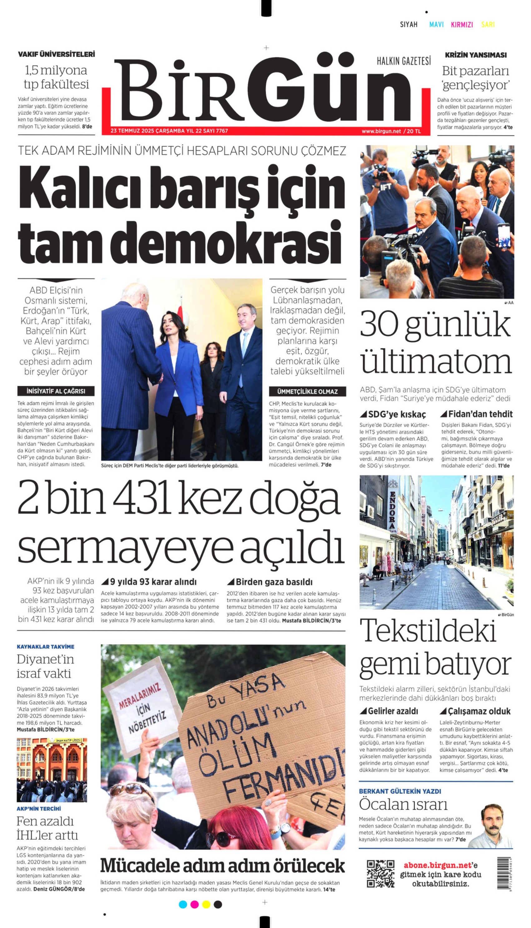 23 Temmuz 2025 gazete manşetleri
