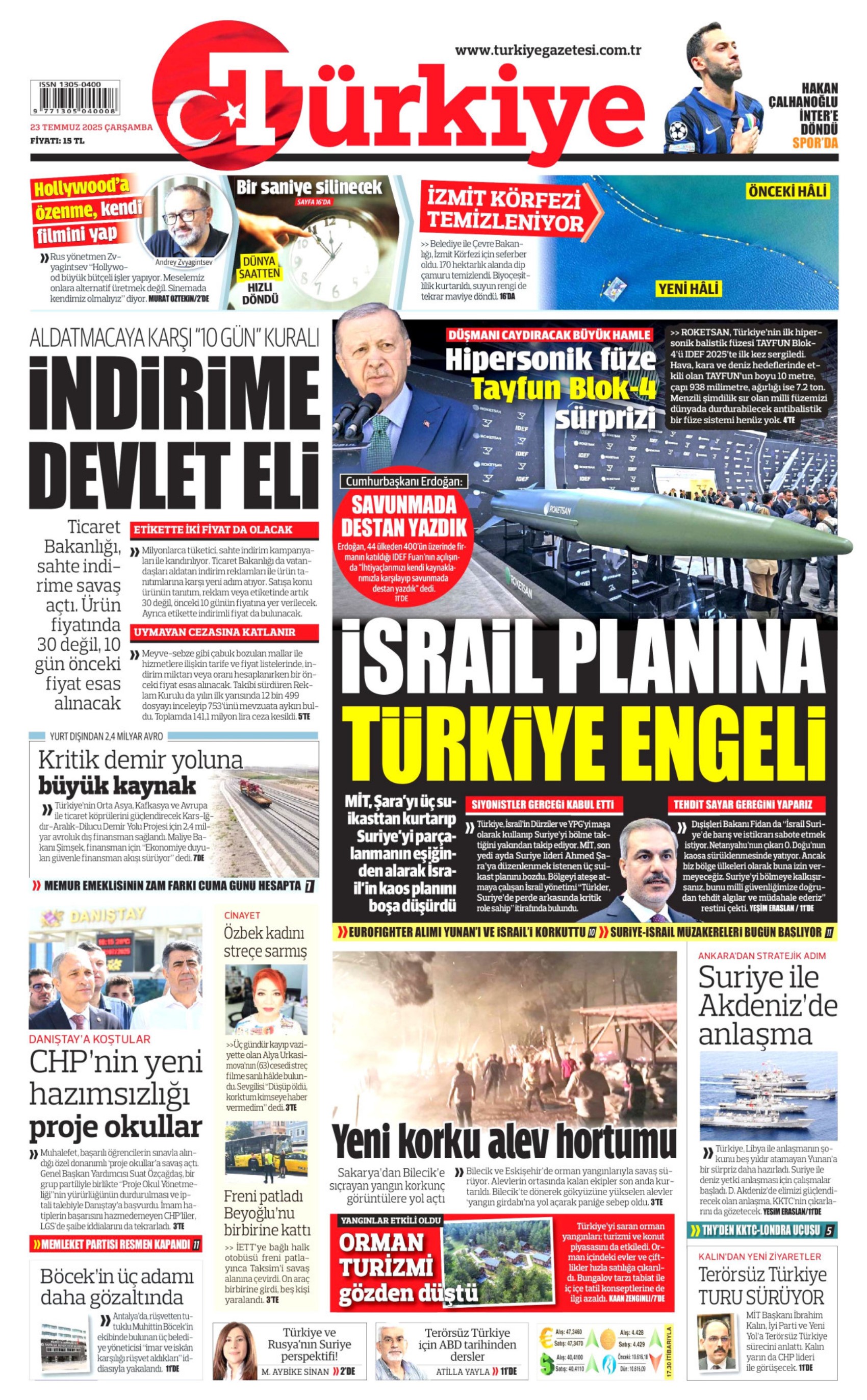 23 Temmuz 2025 gazete manşetleri