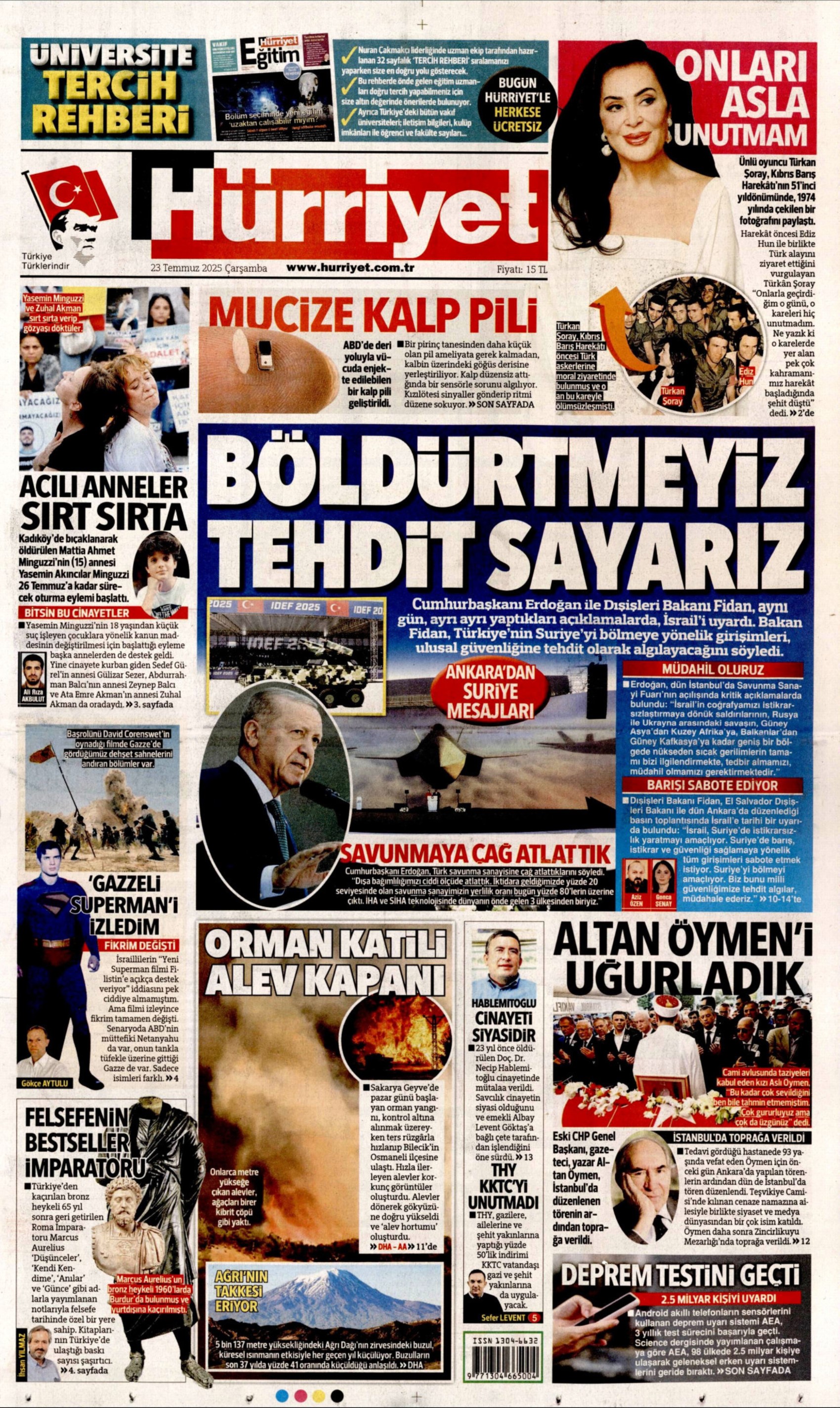23 Temmuz 2025 gazete manşetleri