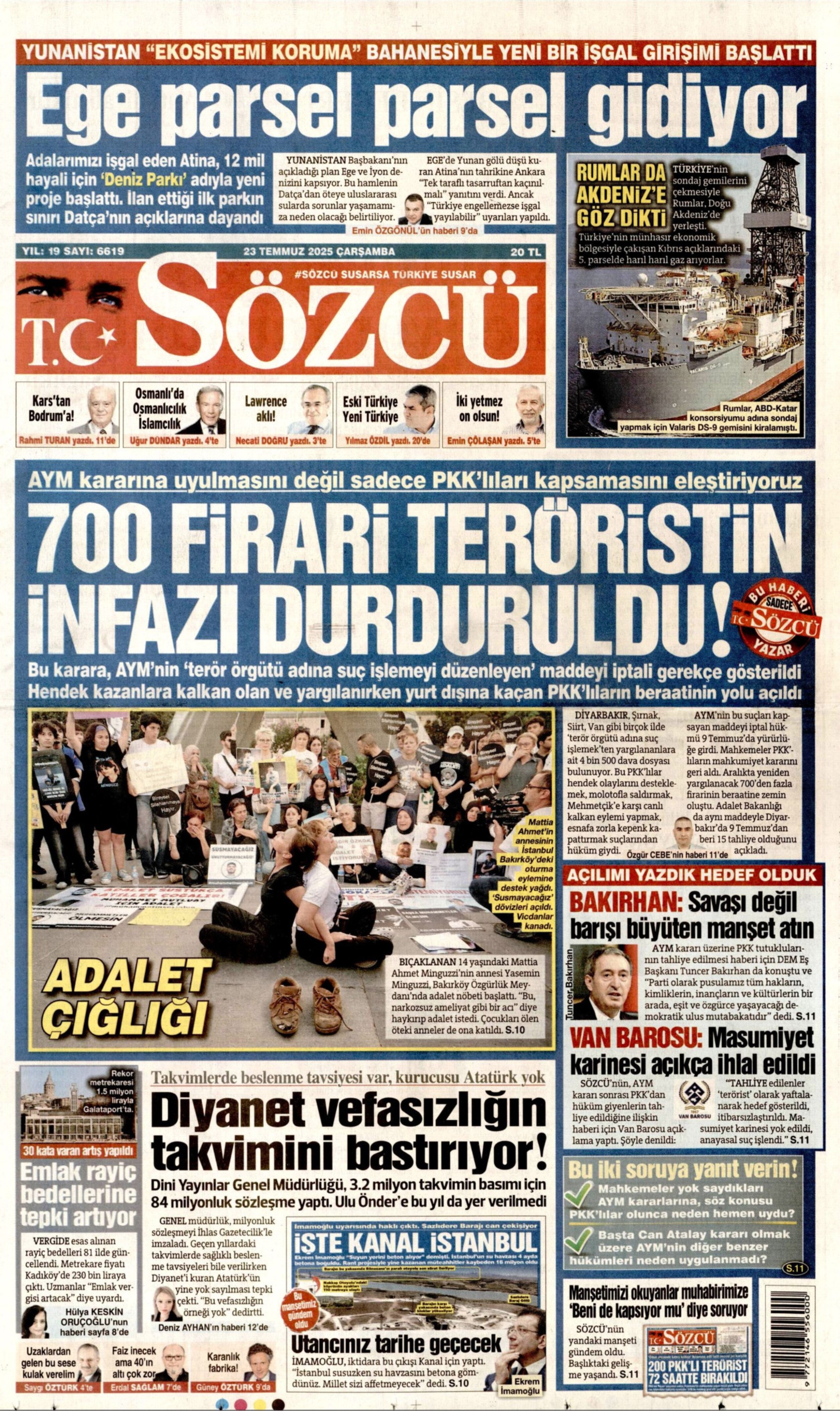 23 Temmuz 2025 gazete manşetleri