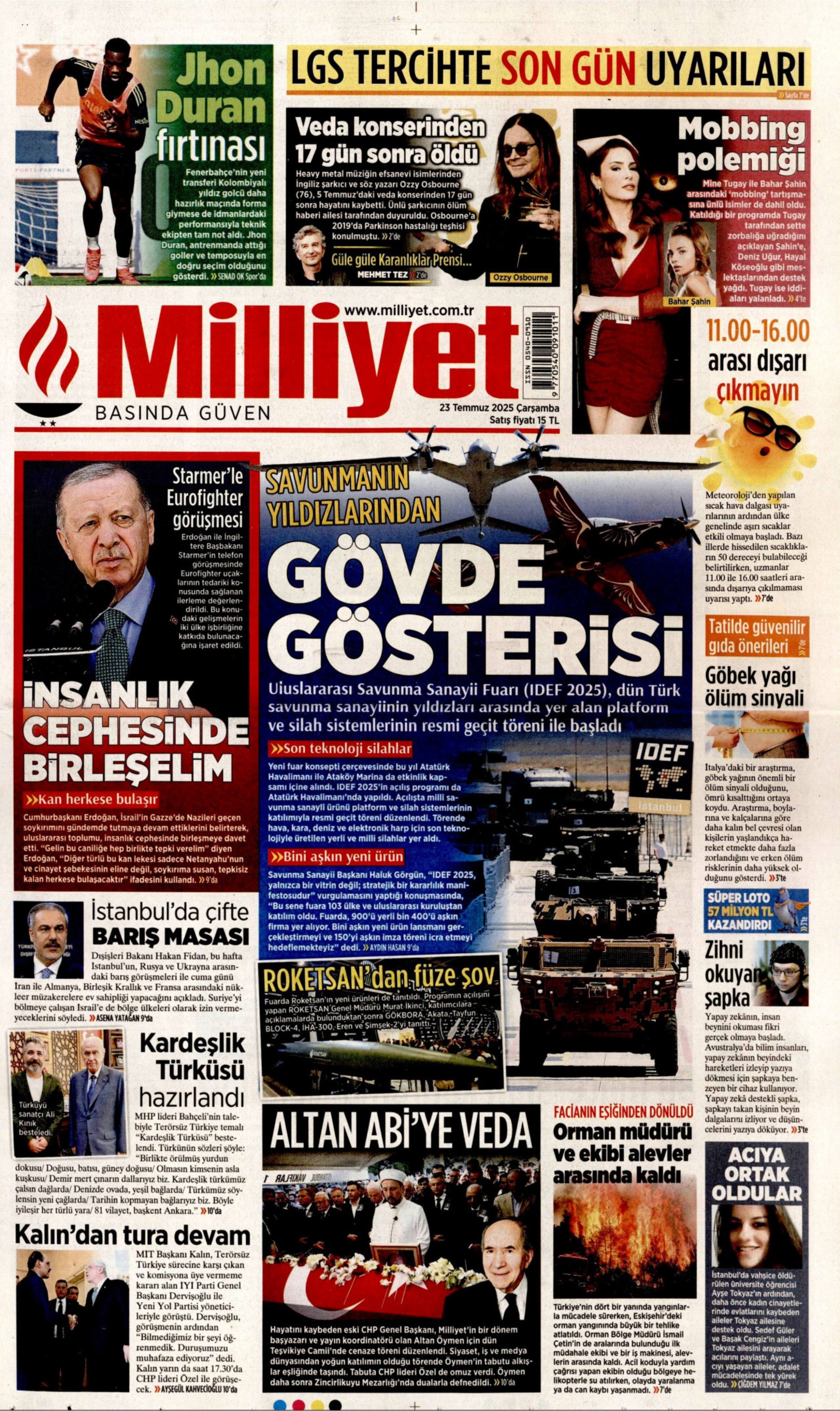 23 Temmuz 2025 gazete manşetleri