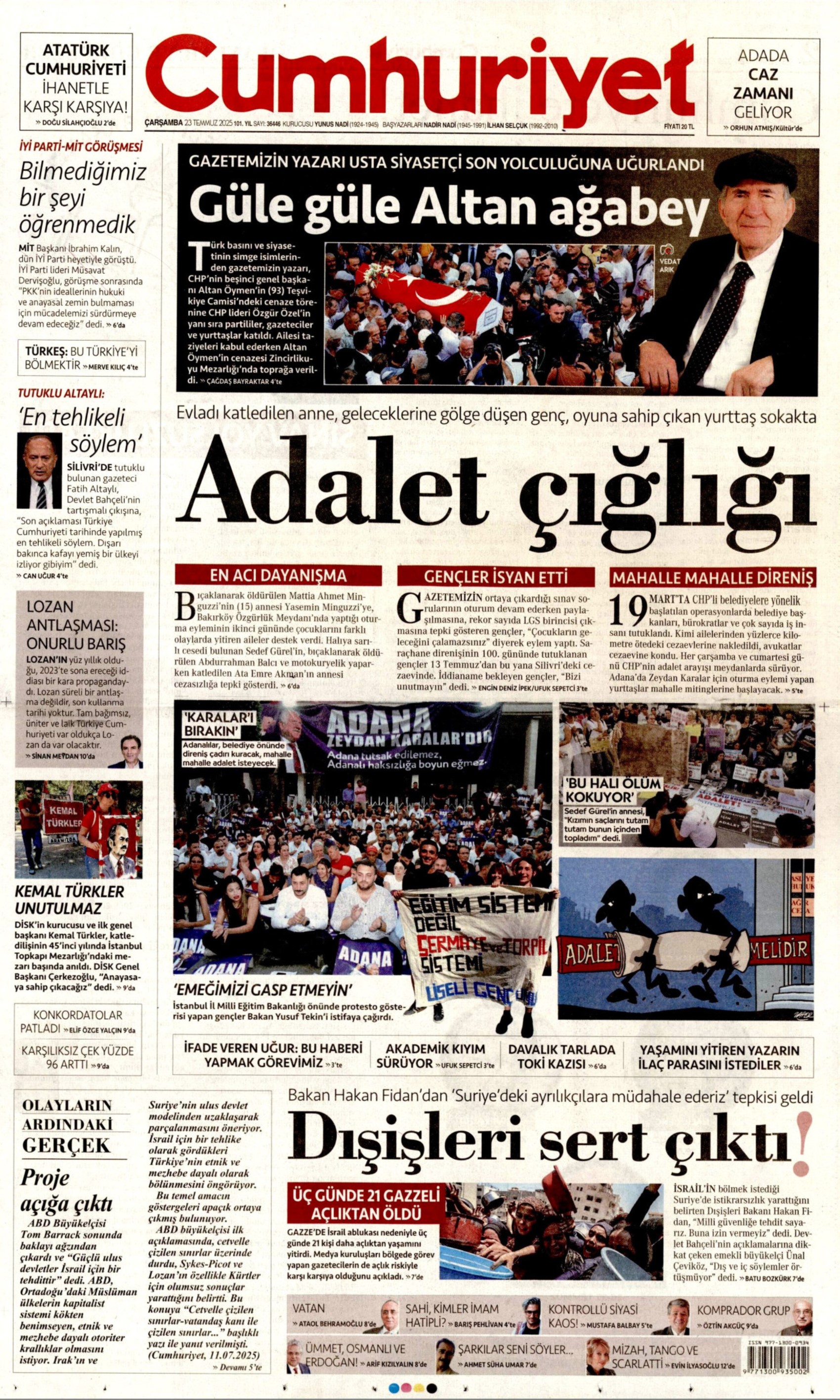 23 Temmuz 2025 gazete manşetleri