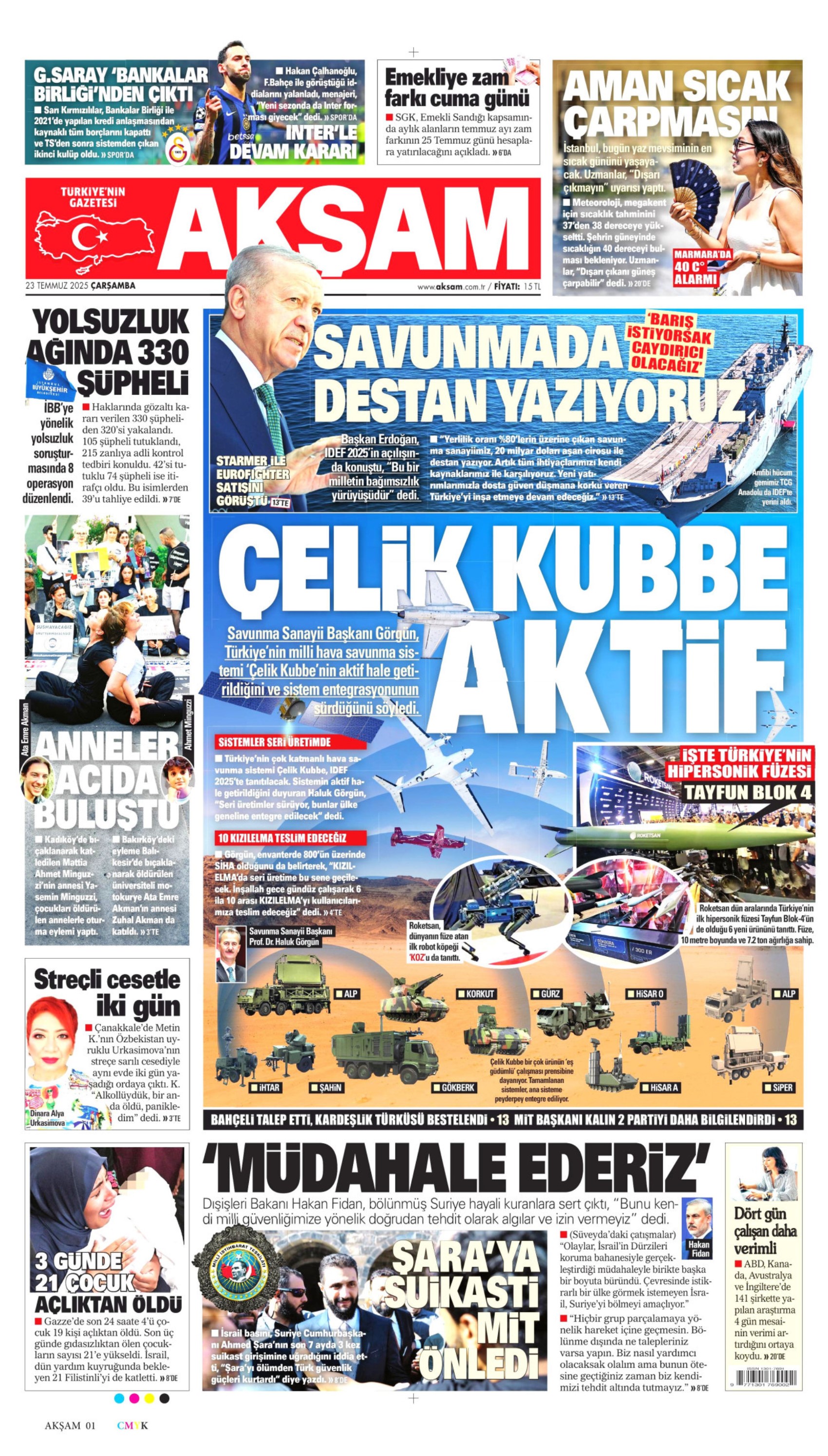 23 Temmuz 2025 gazete manşetleri
