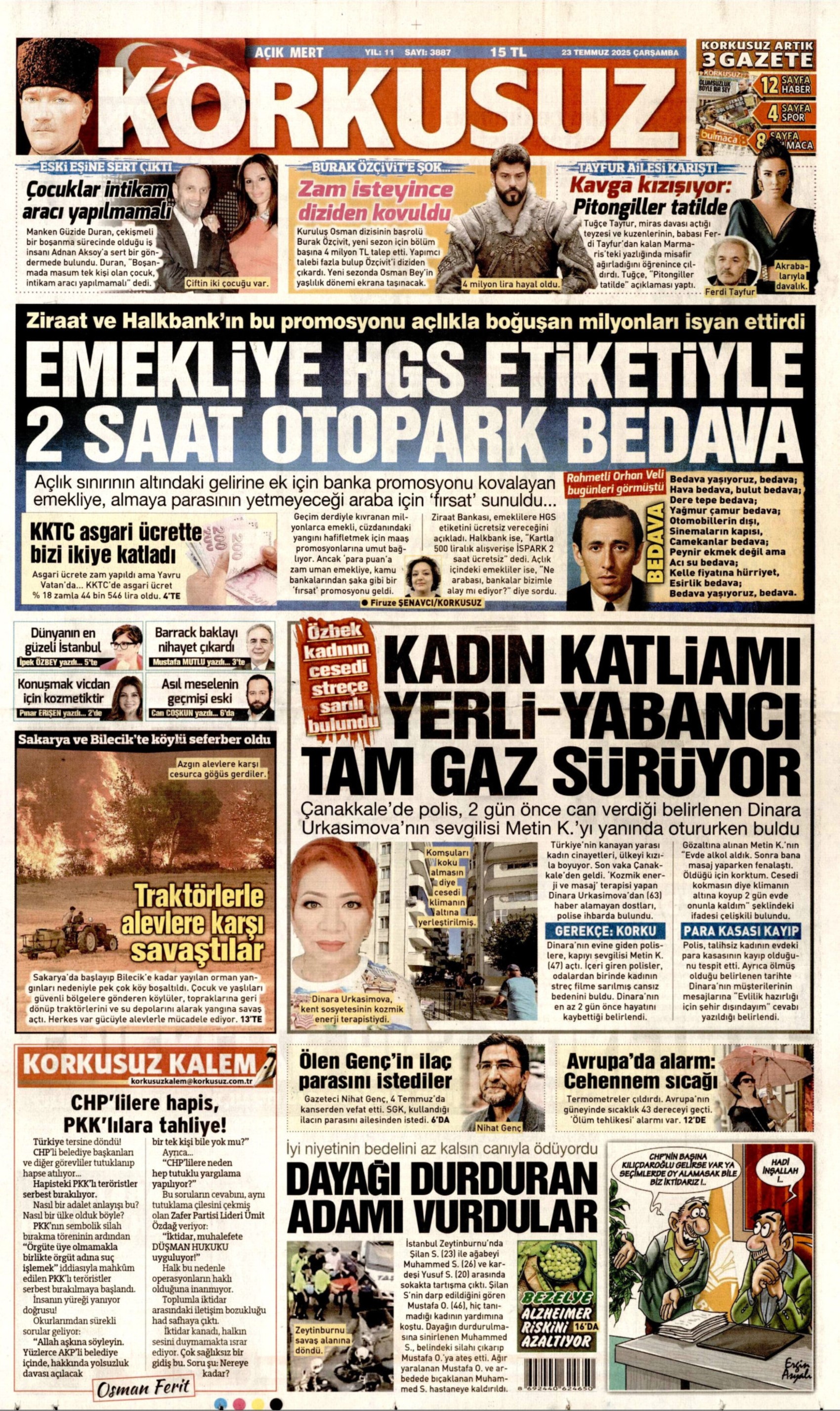 23 Temmuz 2025 gazete manşetleri