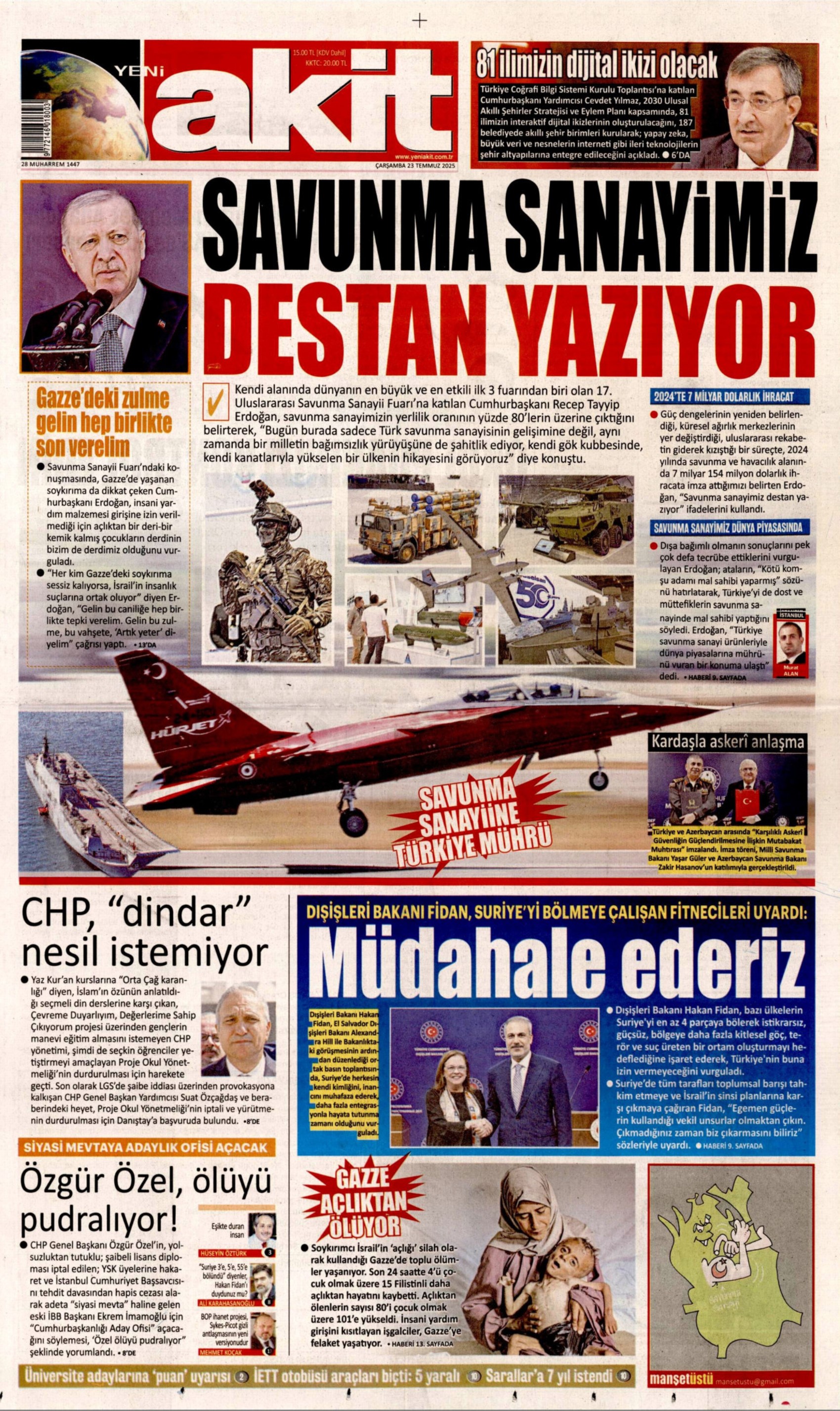 23 Temmuz 2025 gazete manşetleri
