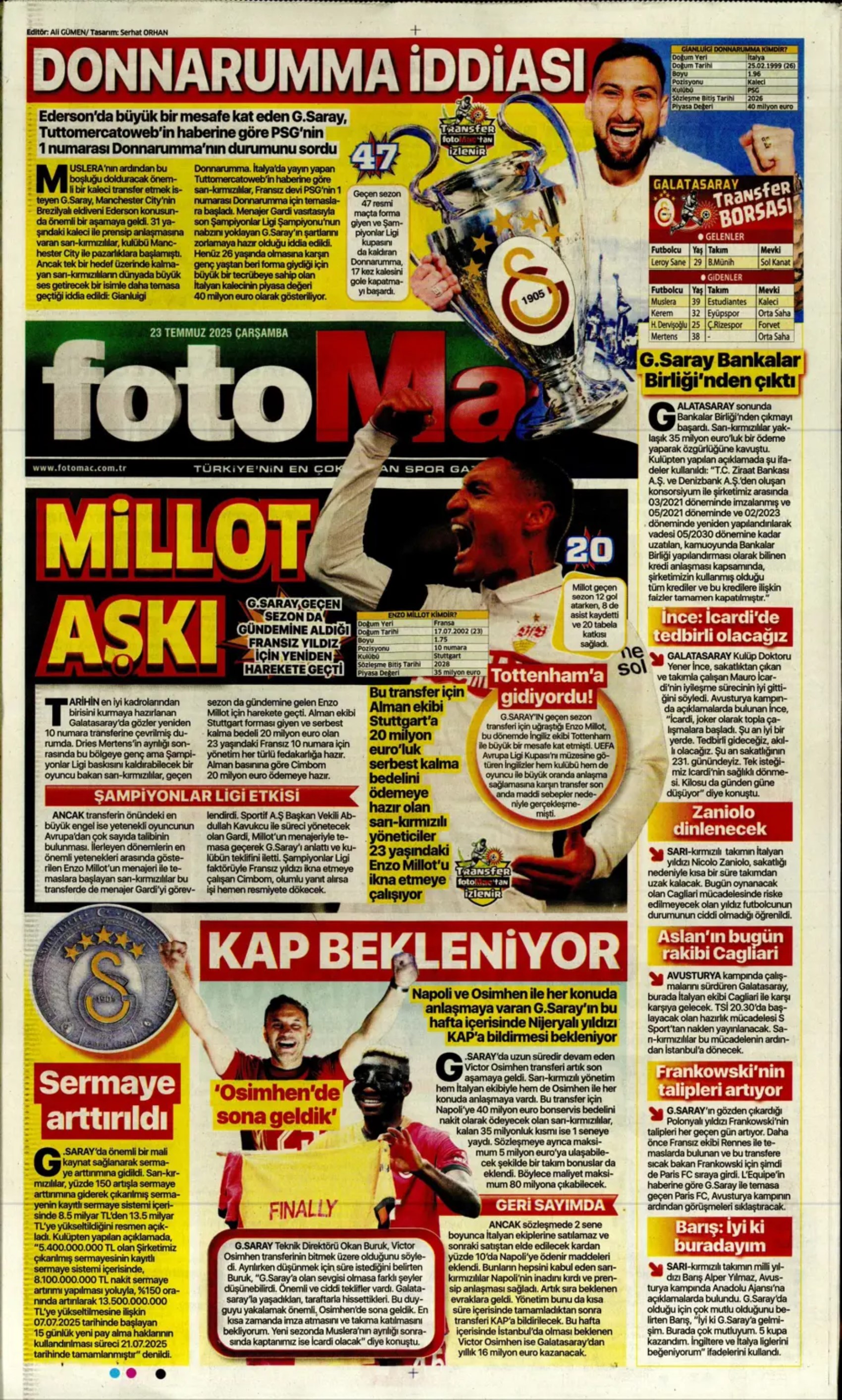 Sporda günün manşetleri: Okan Buruk'un çok istediği 10 numarayı açıkladılar