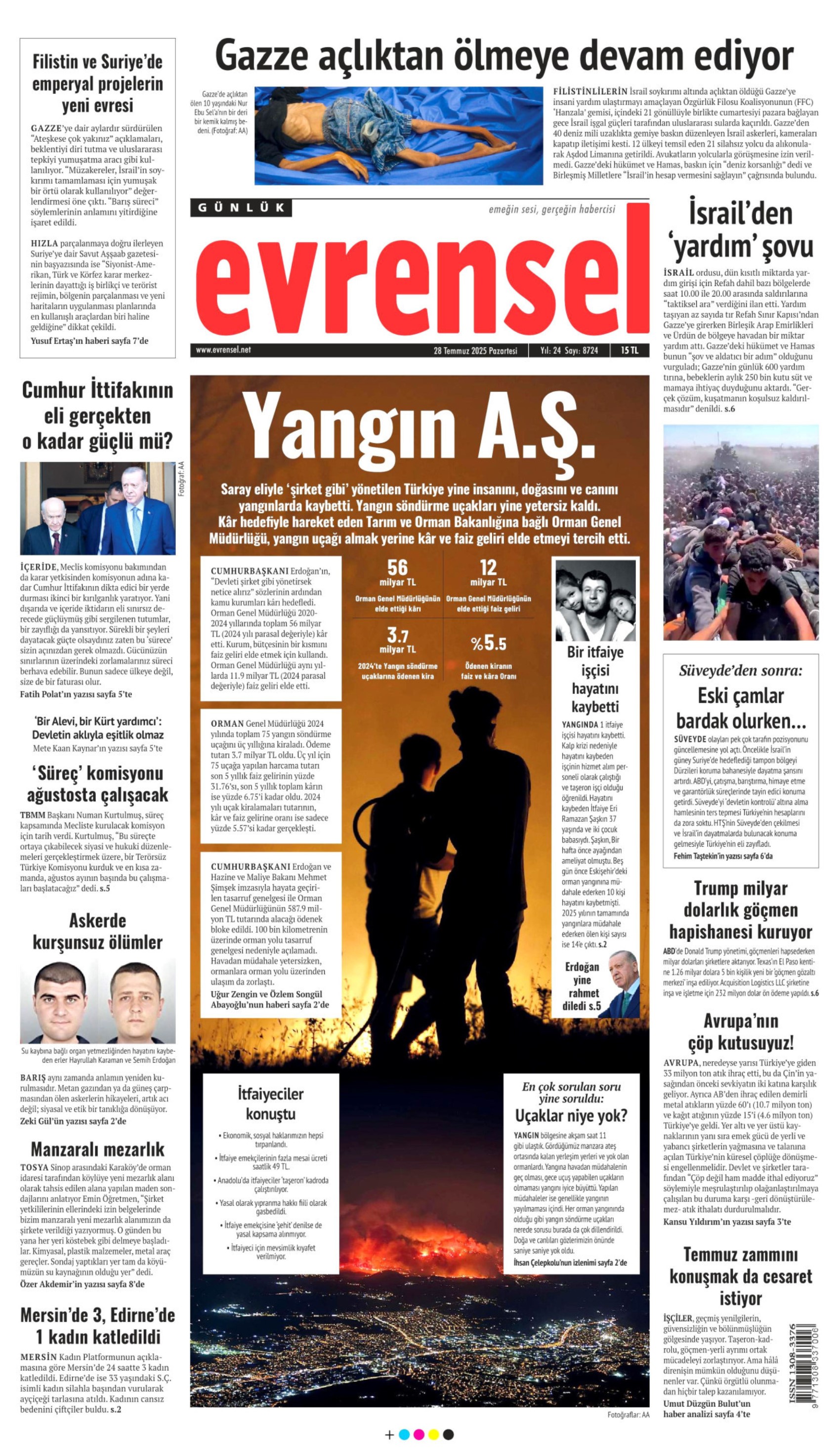 28 Temmuz 2025 gazete manşetleri: Gazeteler, yurt genelindeki orman yangınlarını nasıl gördü?