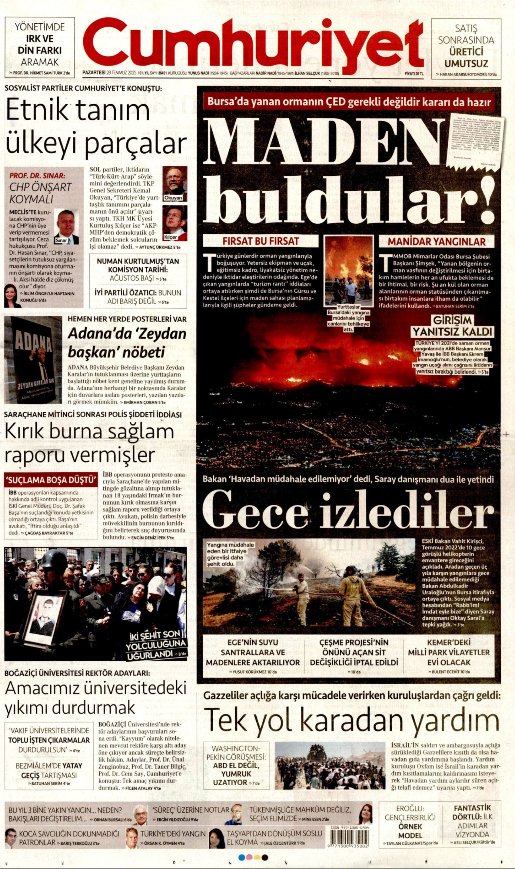 28 Temmuz 2025 gazete manşetleri: Gazeteler, yurt genelindeki orman yangınlarını nasıl gördü?