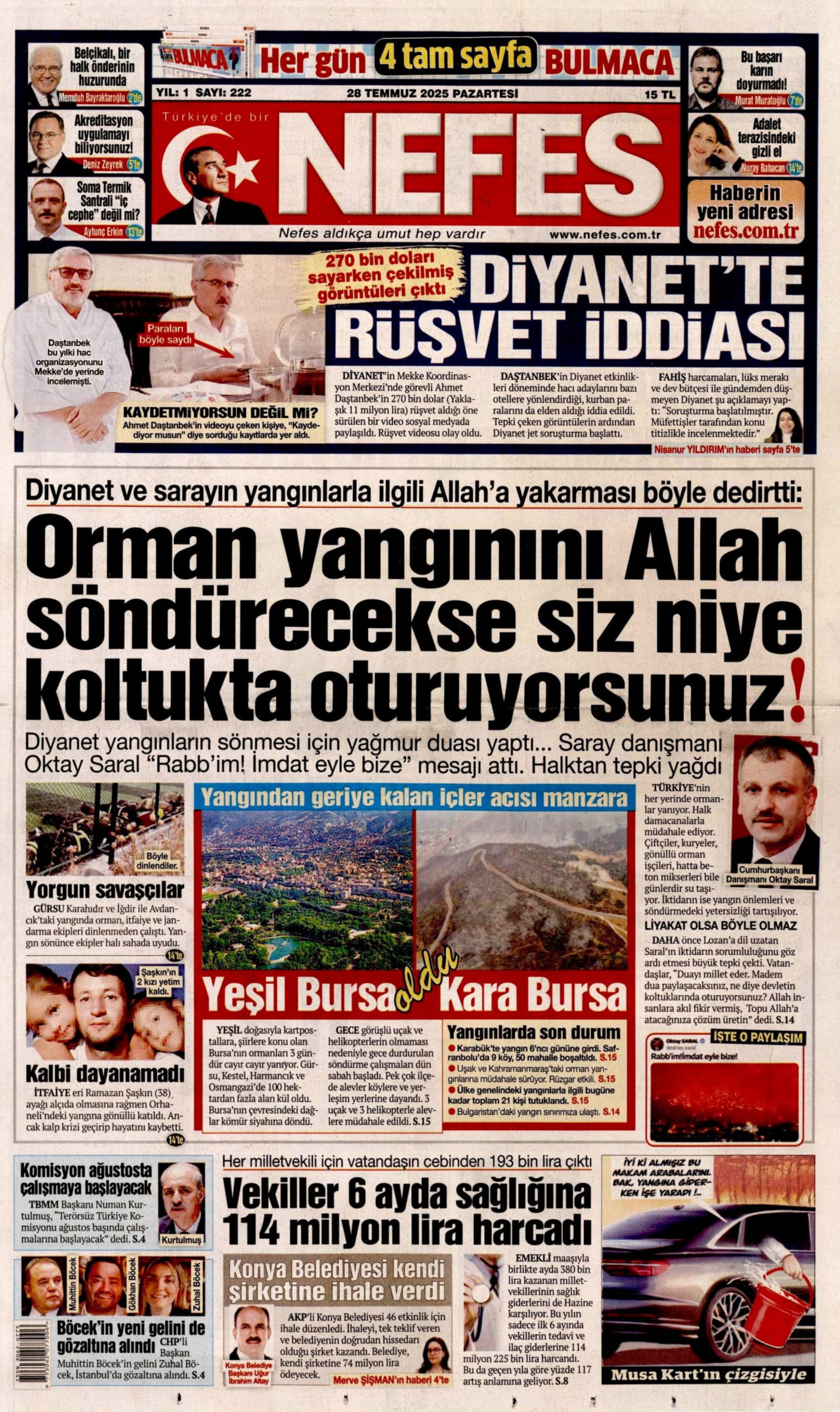 28 Temmuz 2025 gazete manşetleri: Gazeteler, yurt genelindeki orman yangınlarını nasıl gördü?