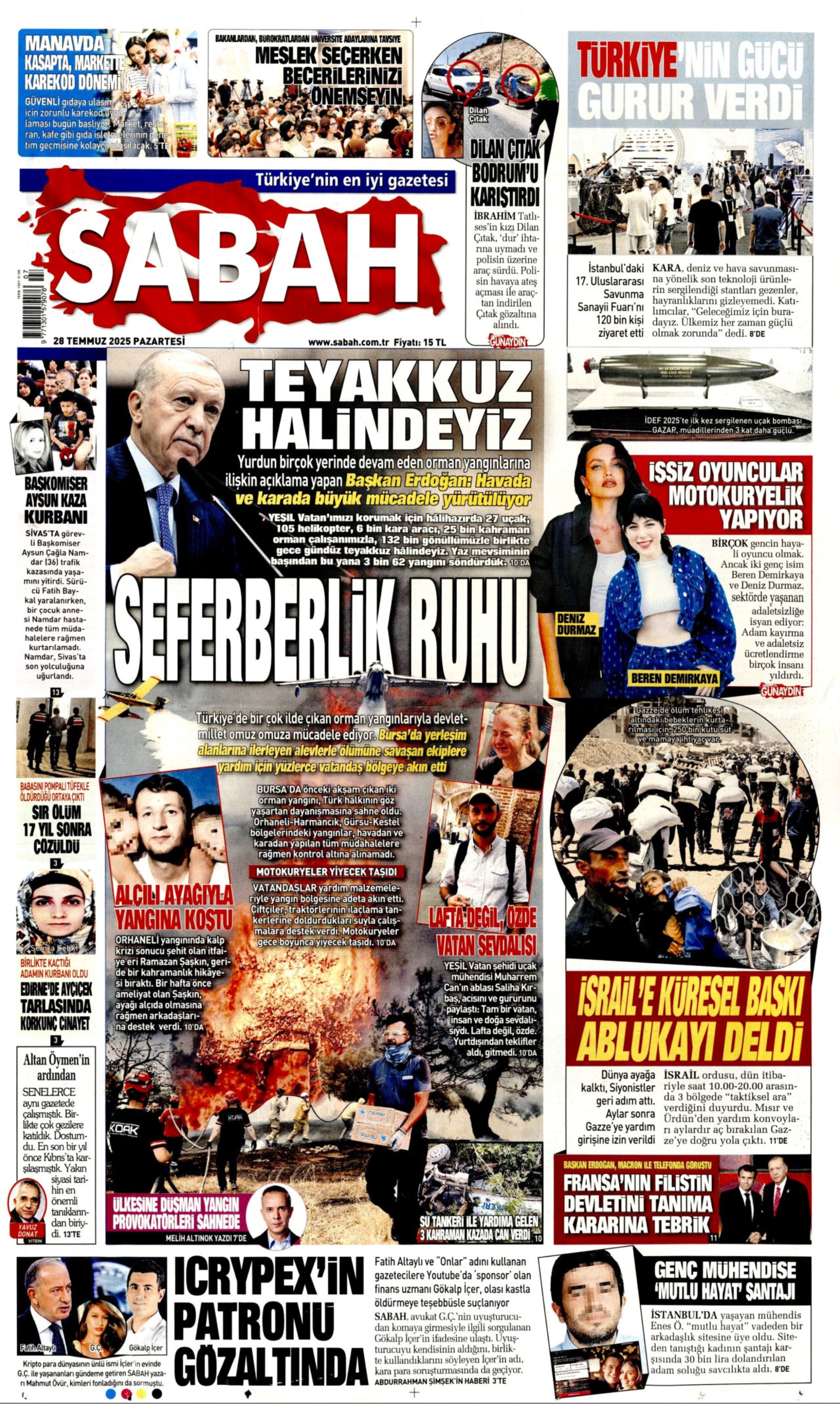 28 Temmuz 2025 gazete manşetleri: Gazeteler, yurt genelindeki orman yangınlarını nasıl gördü?