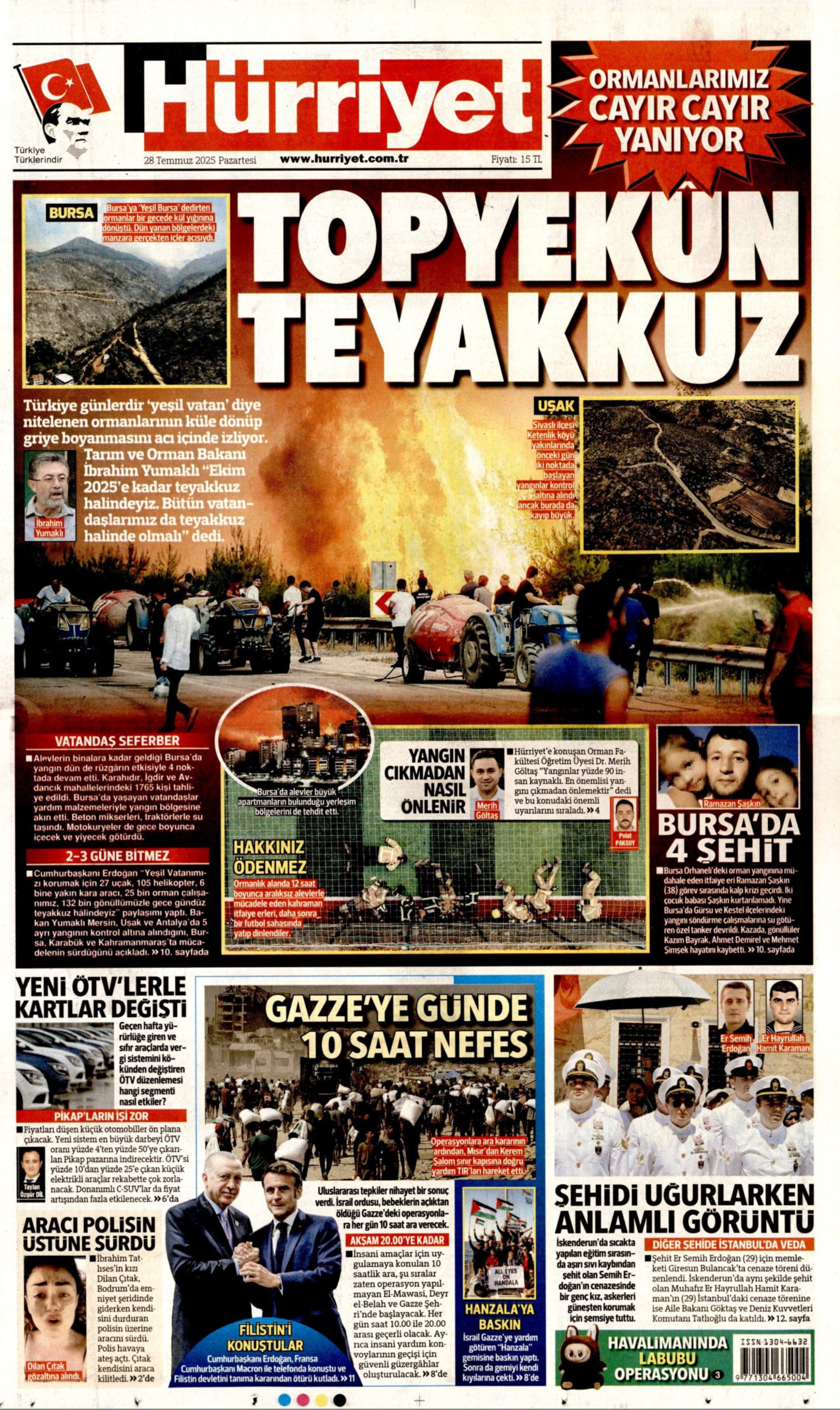 28 Temmuz 2025 gazete manşetleri: Gazeteler, yurt genelindeki orman yangınlarını nasıl gördü?