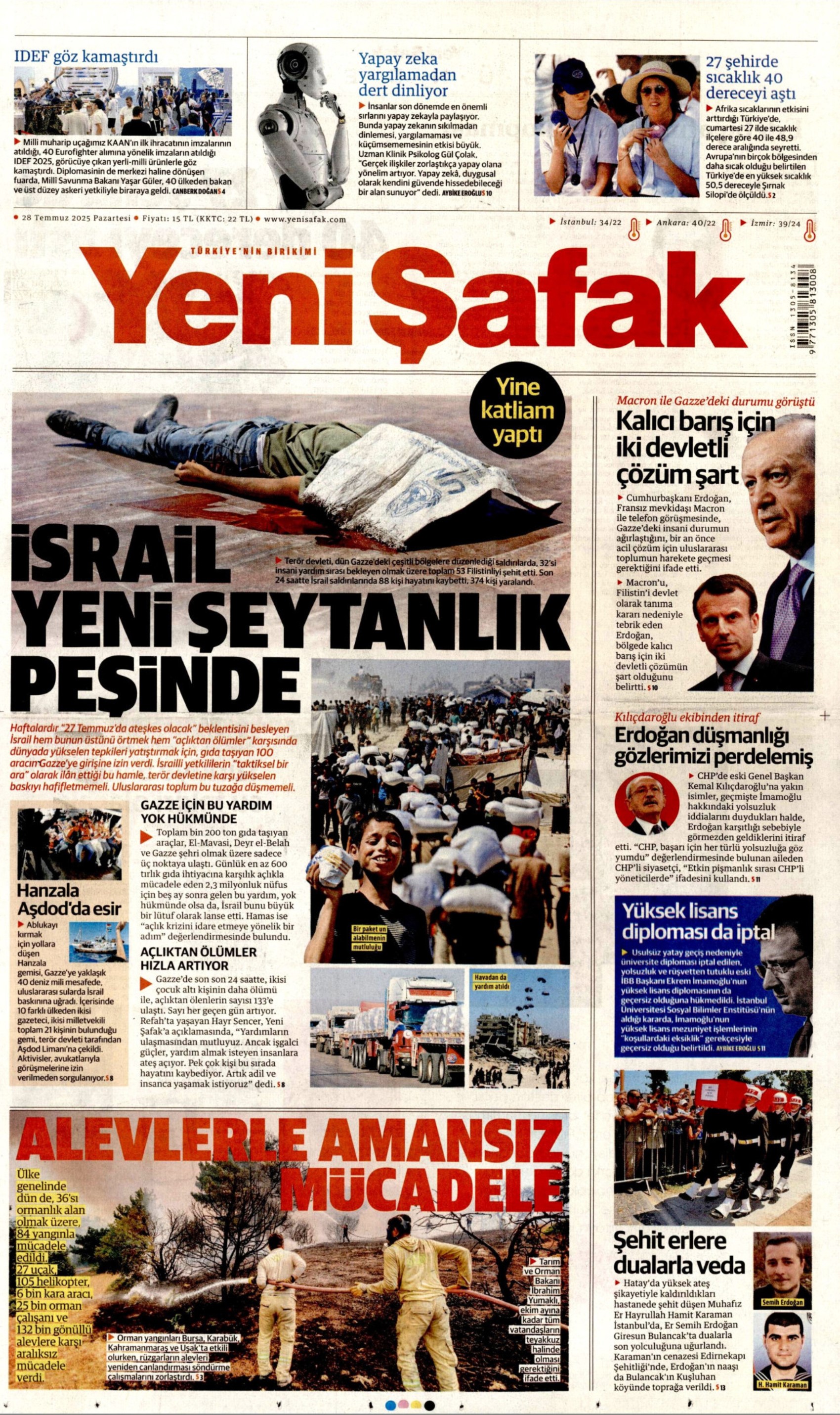 28 Temmuz 2025 gazete manşetleri: Gazeteler, yurt genelindeki orman yangınlarını nasıl gördü?