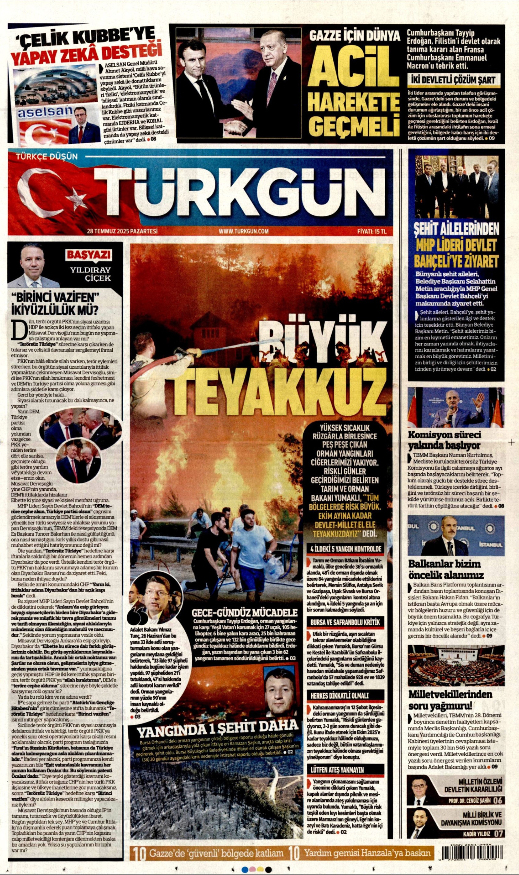 28 Temmuz 2025 gazete manşetleri: Gazeteler, yurt genelindeki orman yangınlarını nasıl gördü?