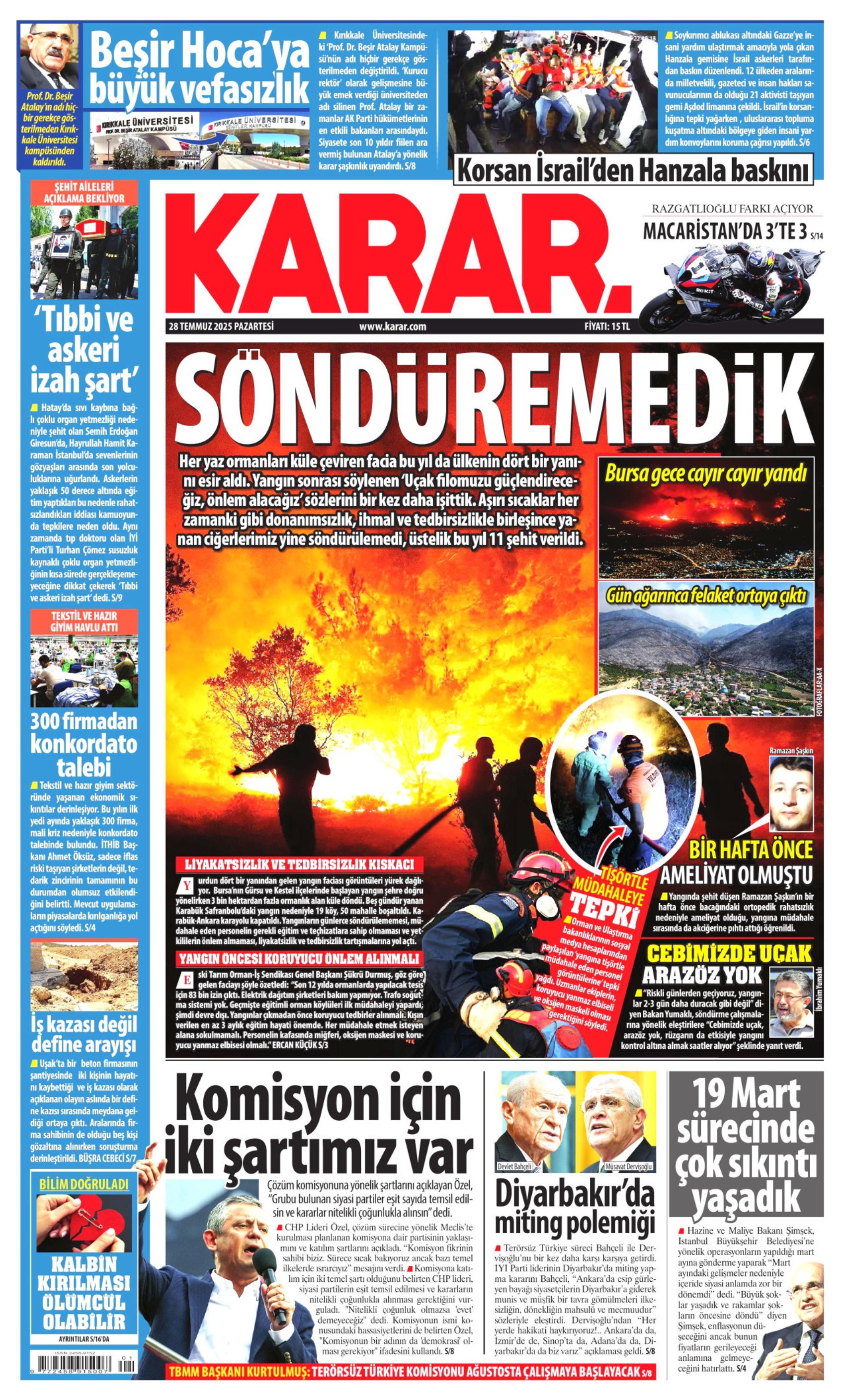 28 Temmuz 2025 gazete manşetleri: Gazeteler, yurt genelindeki orman yangınlarını nasıl gördü?