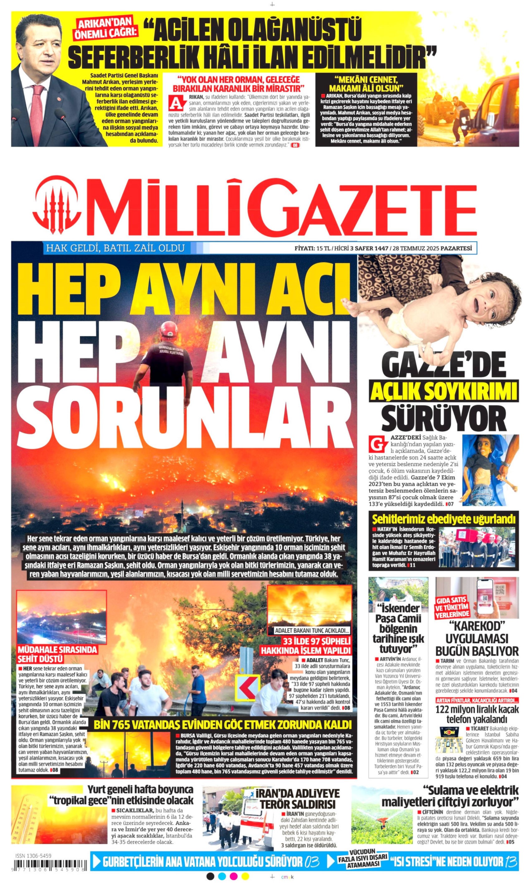 28 Temmuz 2025 gazete manşetleri: Gazeteler, yurt genelindeki orman yangınlarını nasıl gördü?