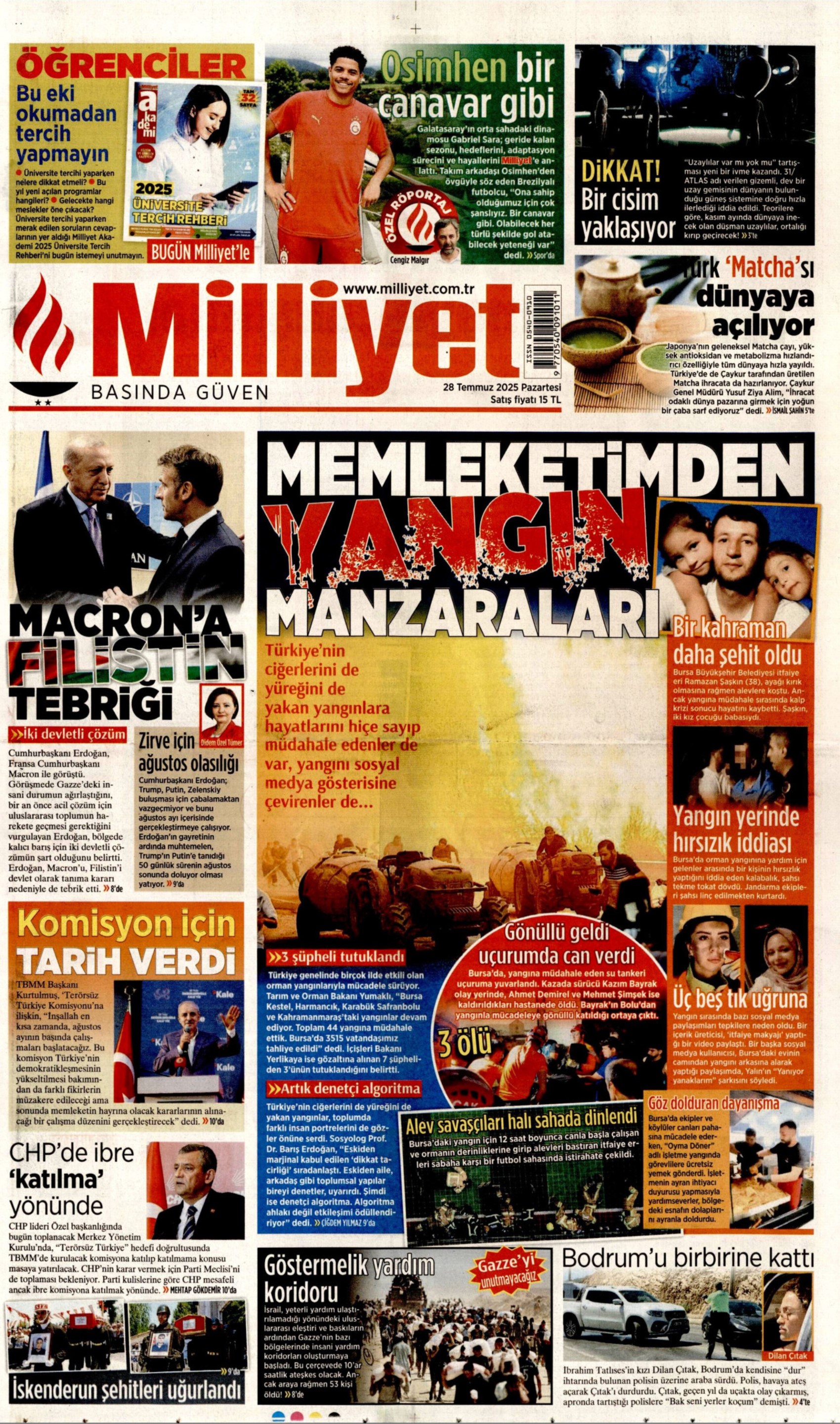 28 Temmuz 2025 gazete manşetleri: Gazeteler, yurt genelindeki orman yangınlarını nasıl gördü?