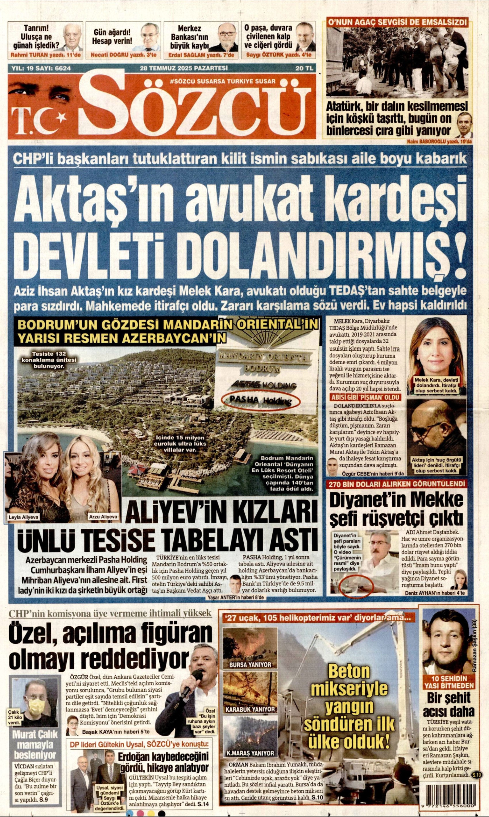 28 Temmuz 2025 gazete manşetleri: Gazeteler, yurt genelindeki orman yangınlarını nasıl gördü?