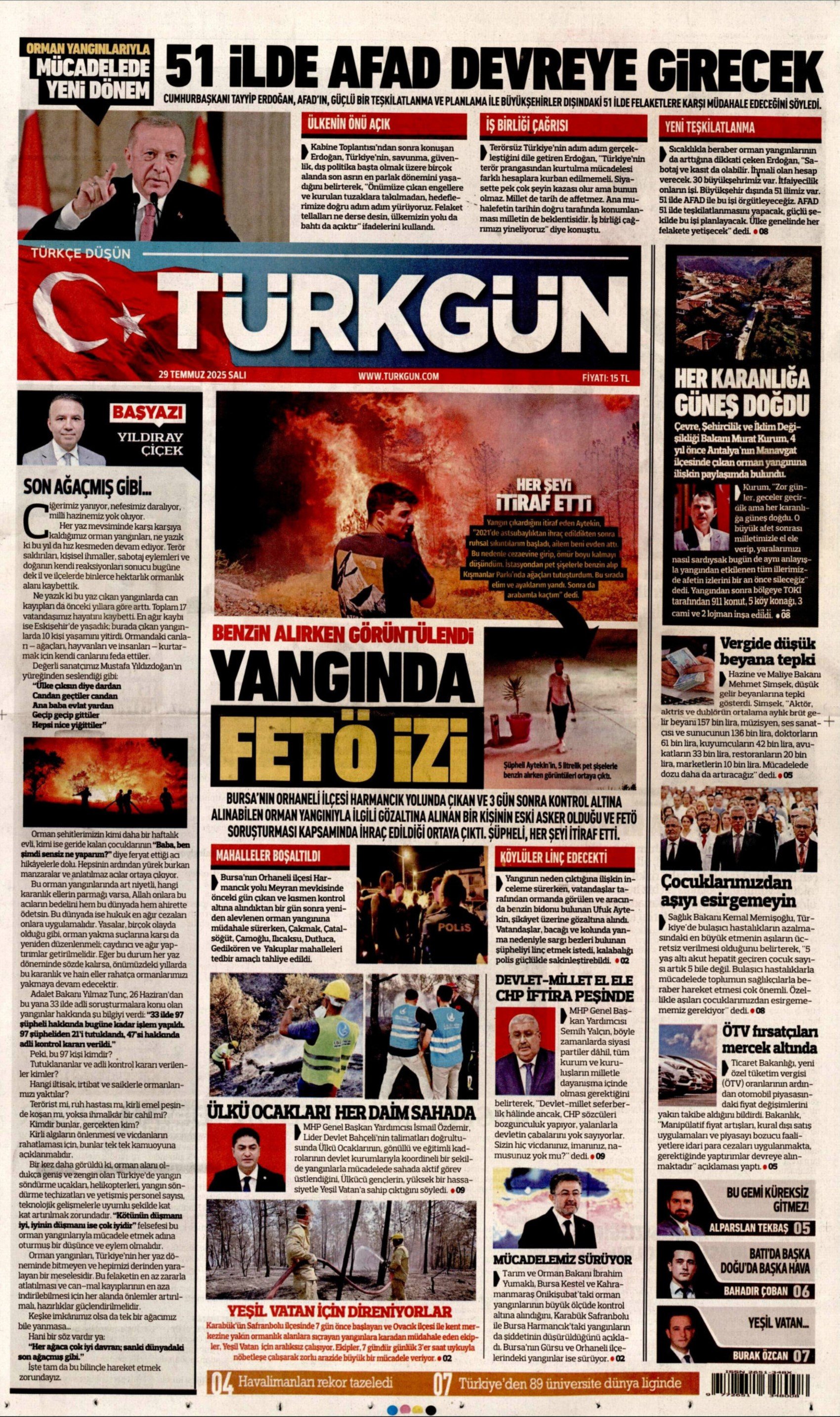 FETÖ'den ihraç edildiği ortaya çıkmıştı: Gazeteler, Bursa'yı yakan kundakçıyı nasıl gördü? (29 Temmuz Salı gazete manşetleri)
