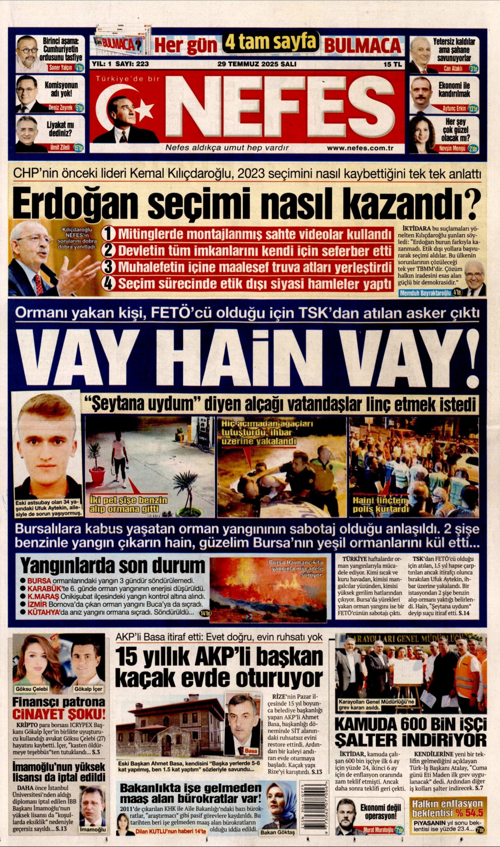 FETÖ'den ihraç edildiği ortaya çıkmıştı: Gazeteler, Bursa'yı yakan kundakçıyı nasıl gördü? (29 Temmuz Salı gazete manşetleri)