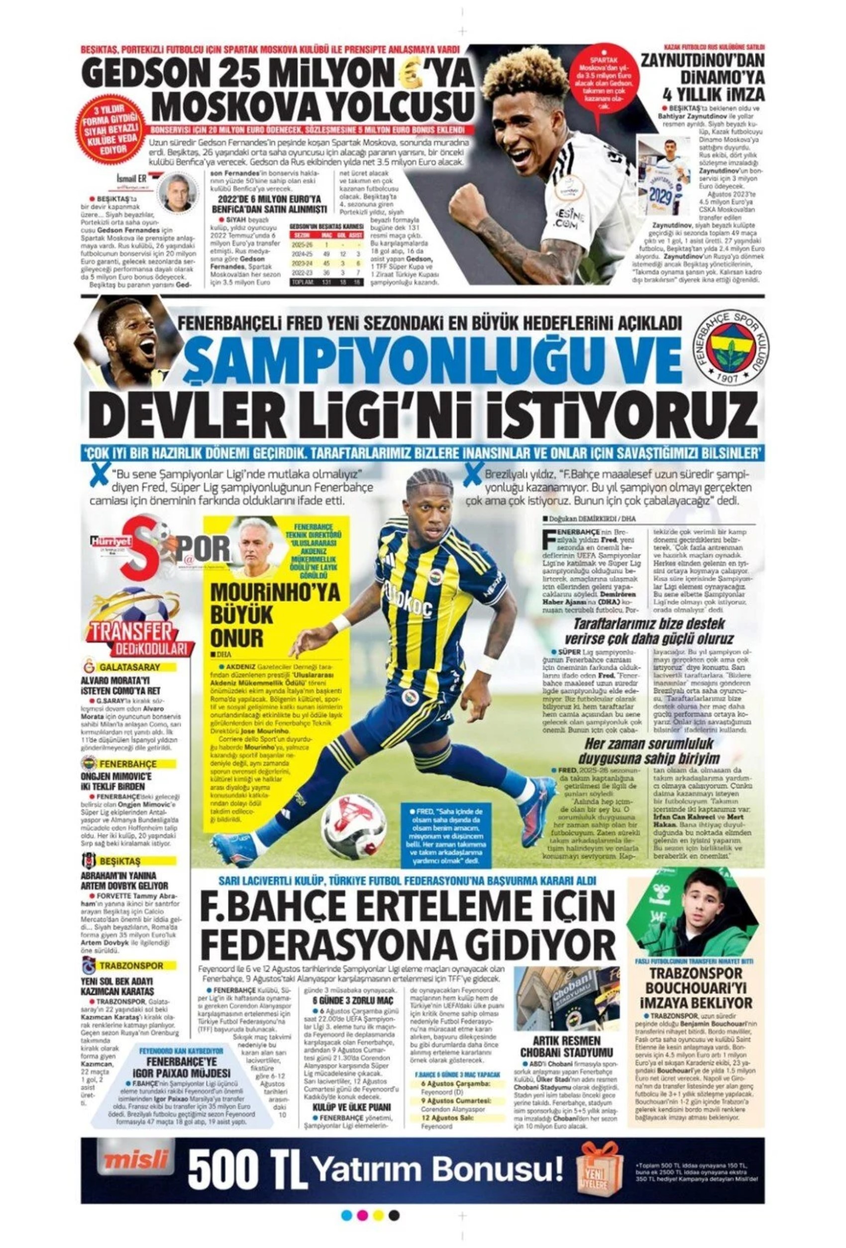 Sporda günün manşetleri... Galatasaray Donnarumma transferinde atağa kalktı: Fenerbahçe'de Douglas Luis mesaisi