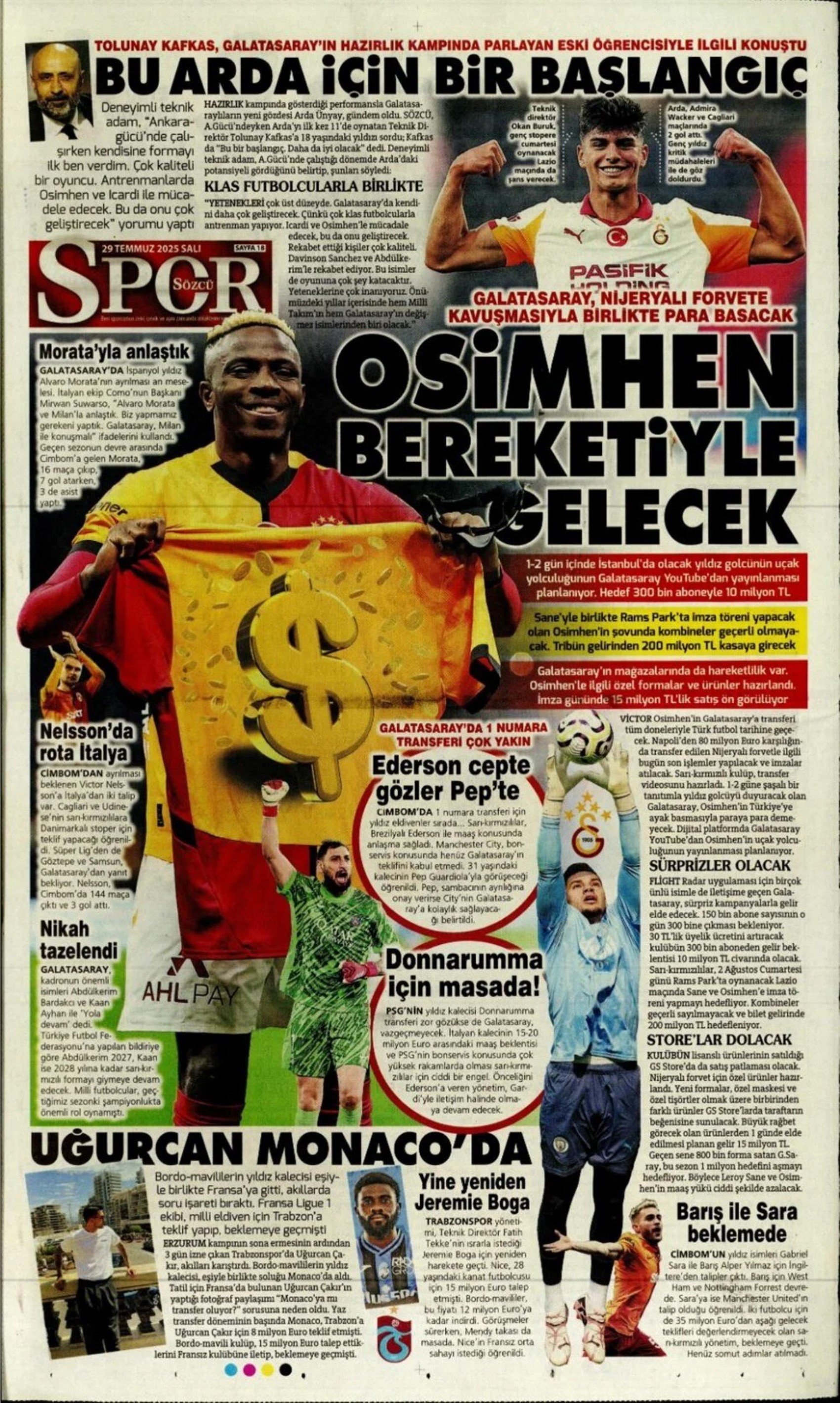 Sporda günün manşetleri... Galatasaray Donnarumma transferinde atağa kalktı: Fenerbahçe'de Douglas Luis mesaisi