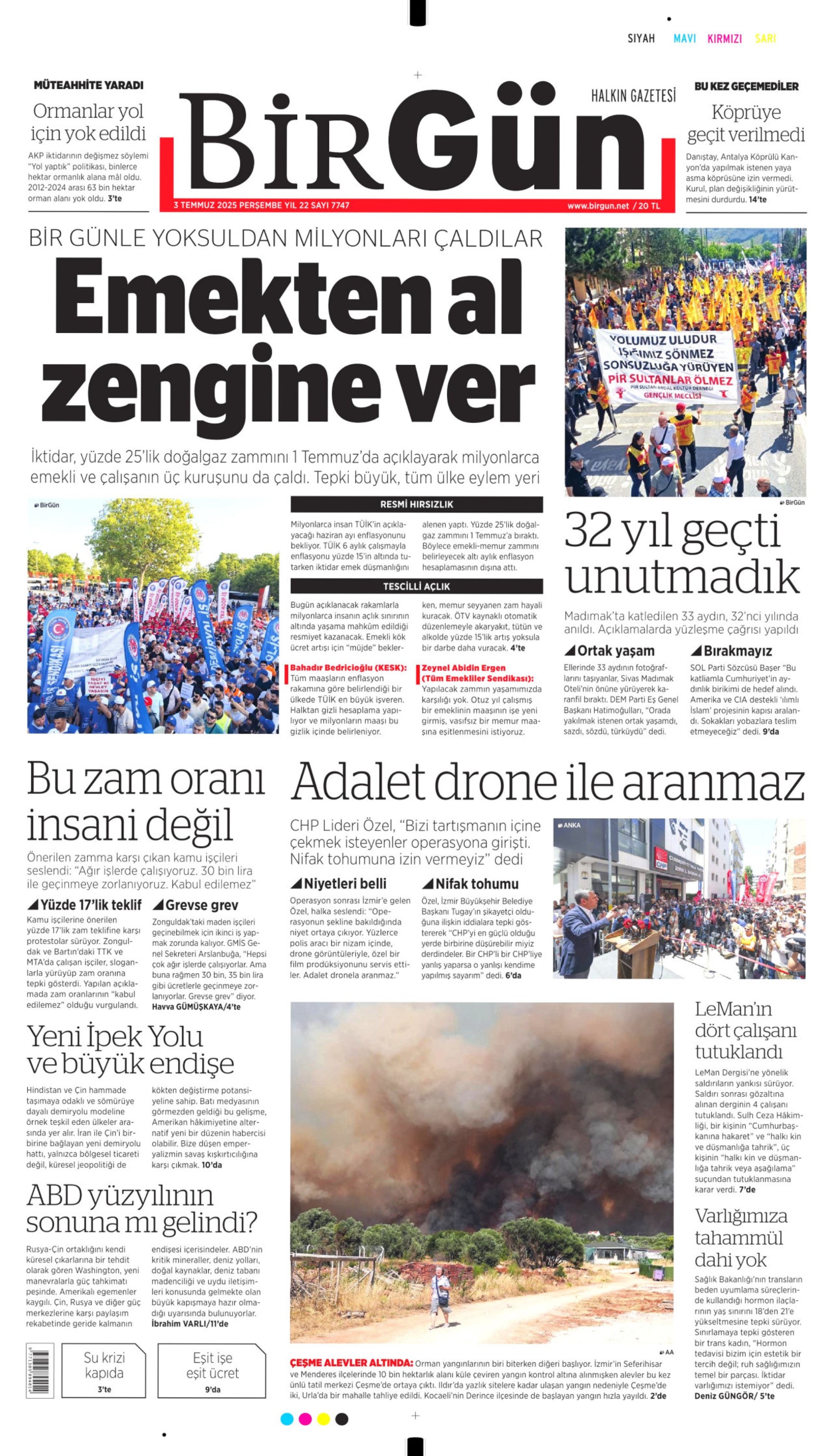 3 Temmuz gazete manşetleri: Yeni Şafak, PKK 'silahları yakacak' dedi
