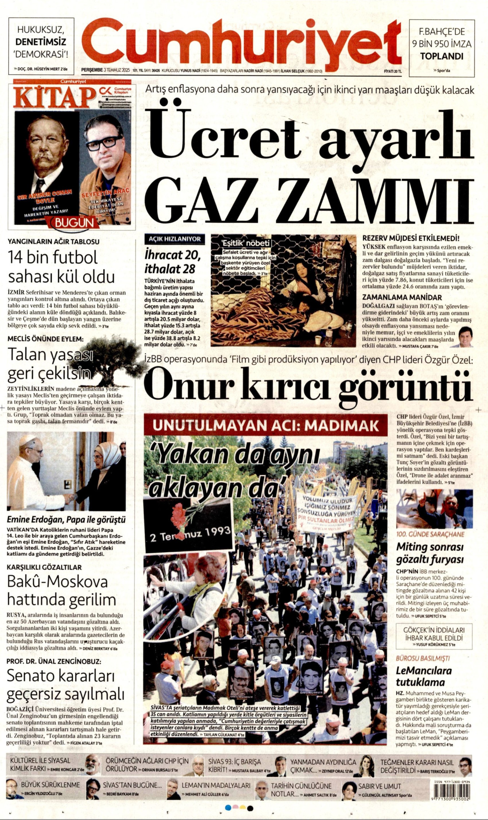 3 Temmuz gazete manşetleri: Yeni Şafak, PKK 'silahları yakacak' dedi