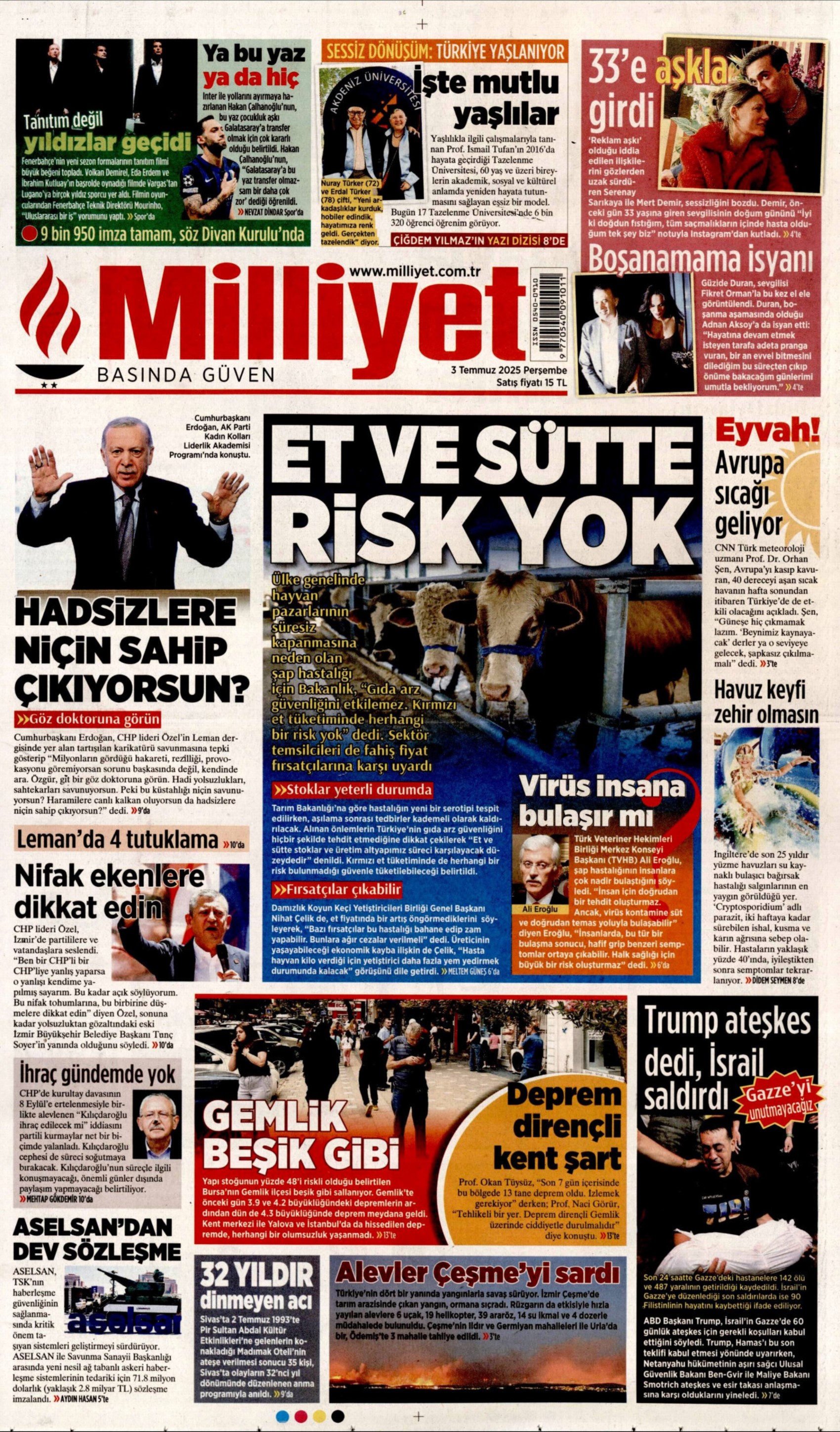 3 Temmuz gazete manşetleri: Yeni Şafak, PKK 'silahları yakacak' dedi