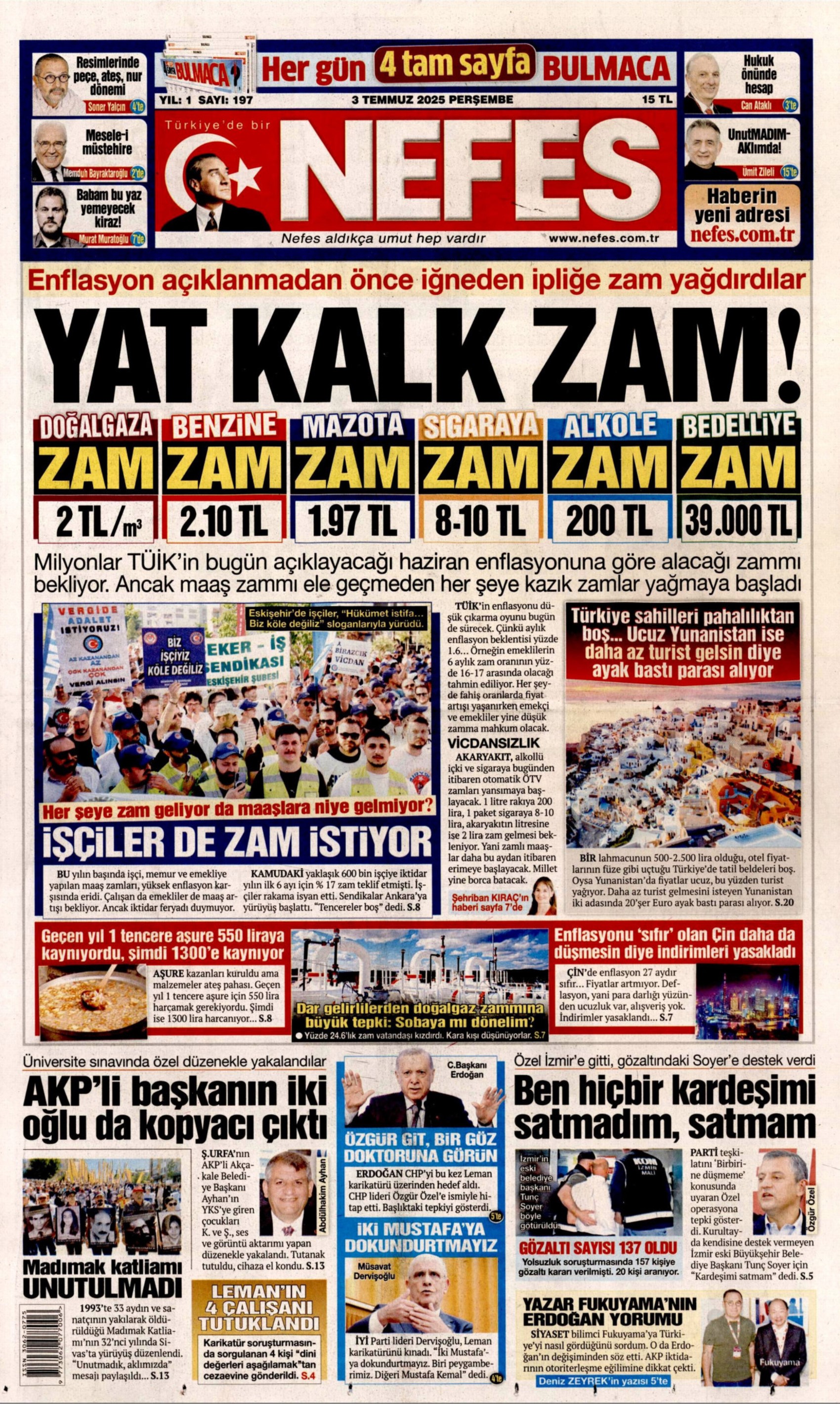 3 Temmuz gazete manşetleri: Yeni Şafak, PKK 'silahları yakacak' dedi