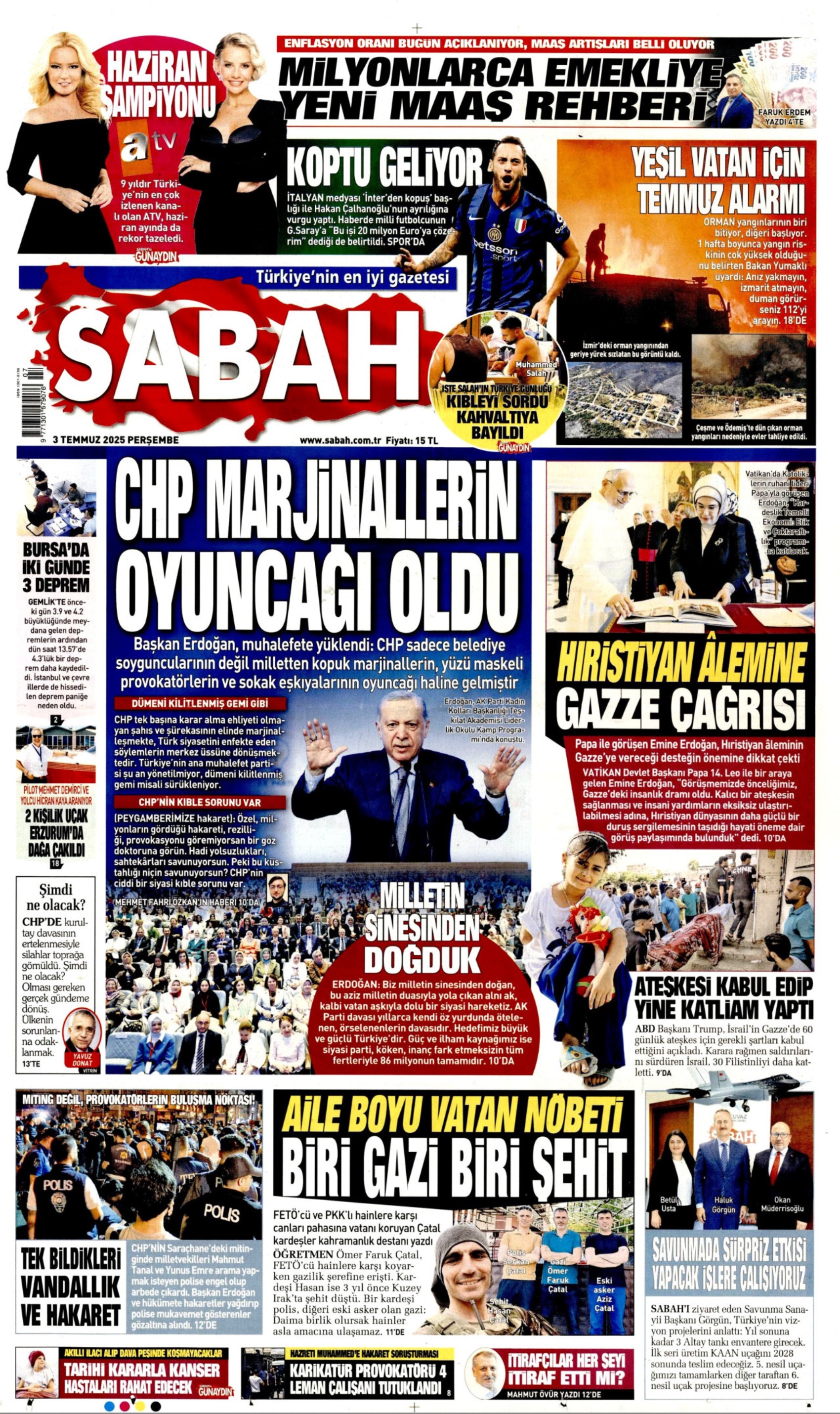 3 Temmuz gazete manşetleri: Yeni Şafak, PKK 'silahları yakacak' dedi