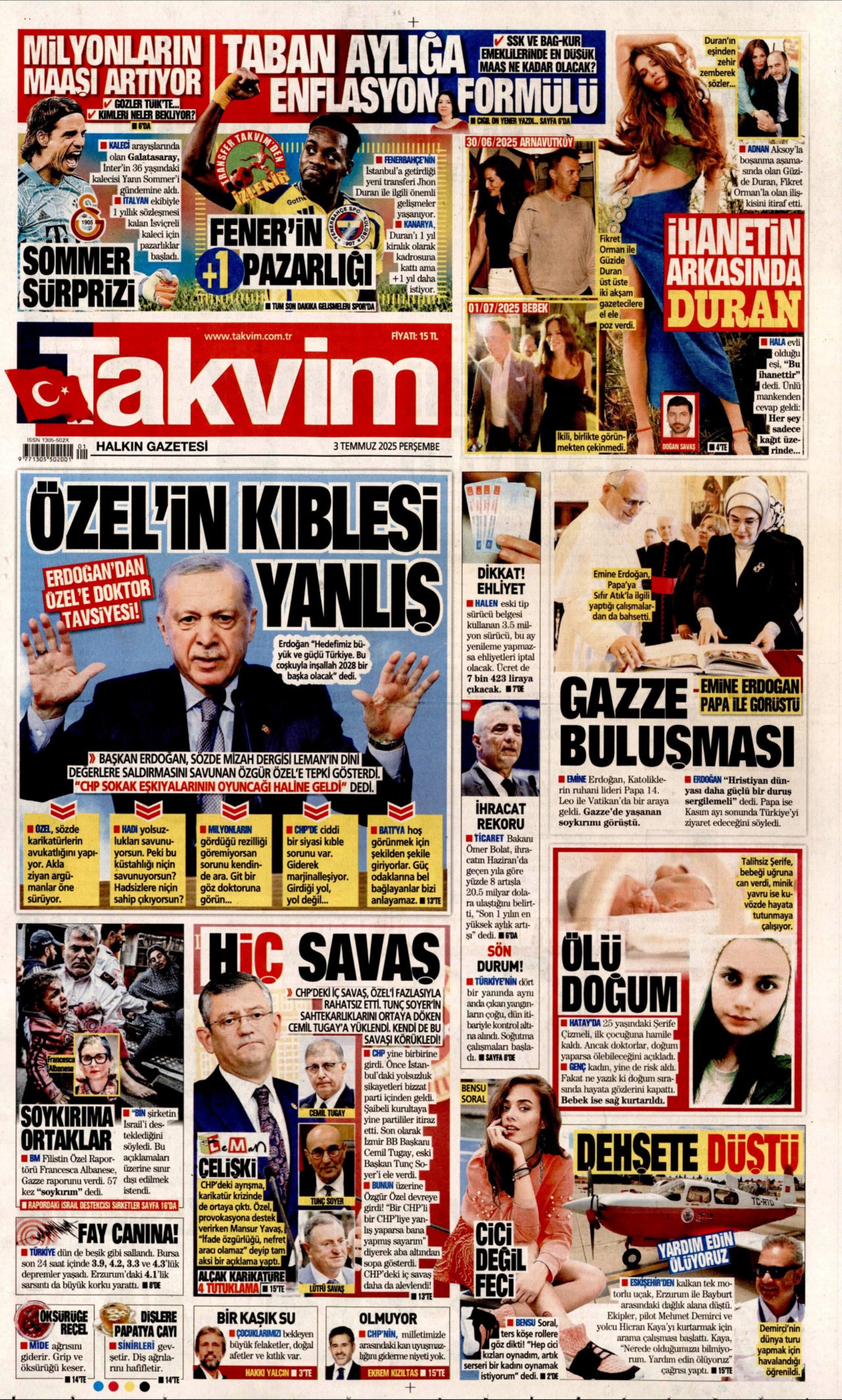 3 Temmuz gazete manşetleri: Yeni Şafak, PKK 'silahları yakacak' dedi