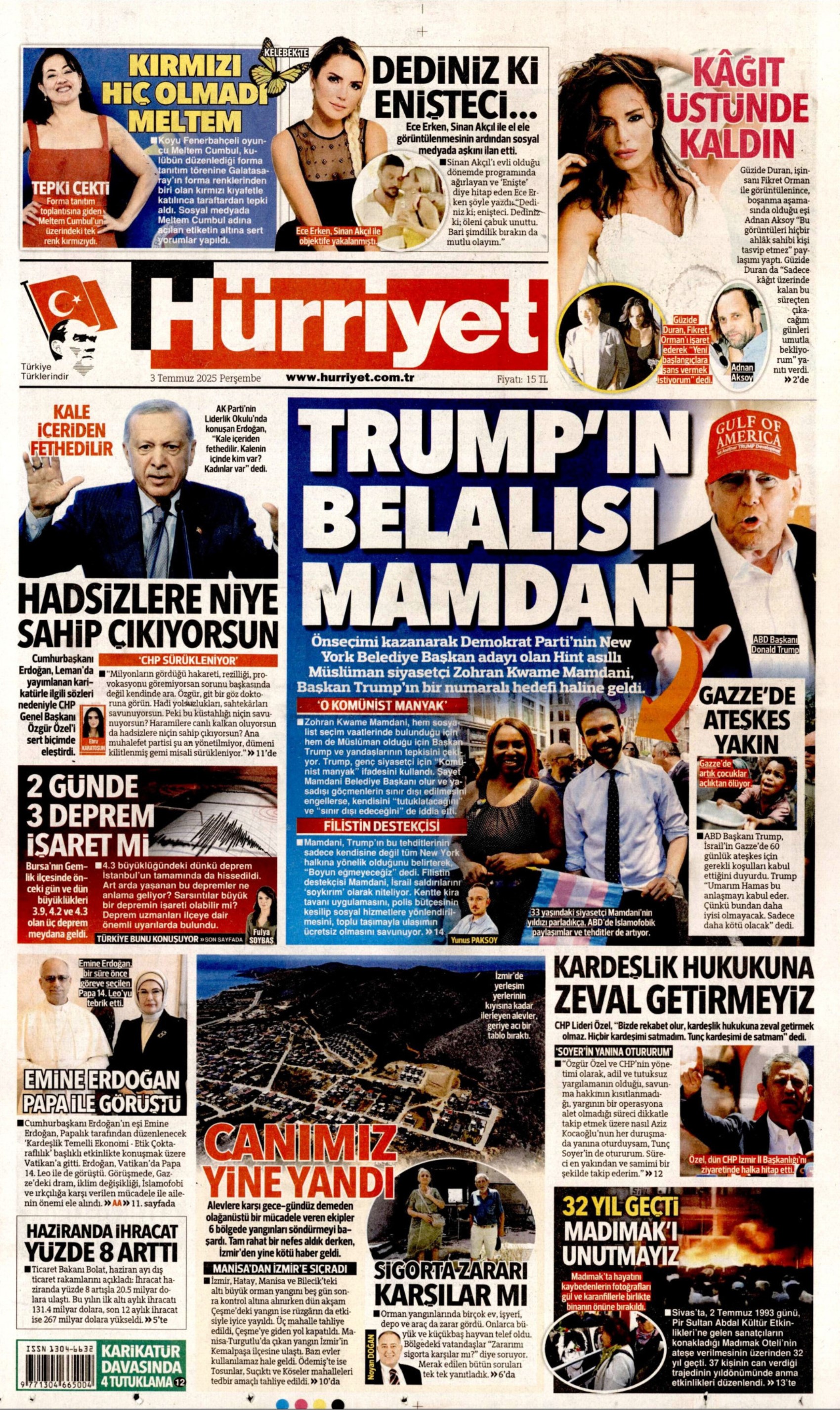 3 Temmuz gazete manşetleri: Yeni Şafak, PKK 'silahları yakacak' dedi