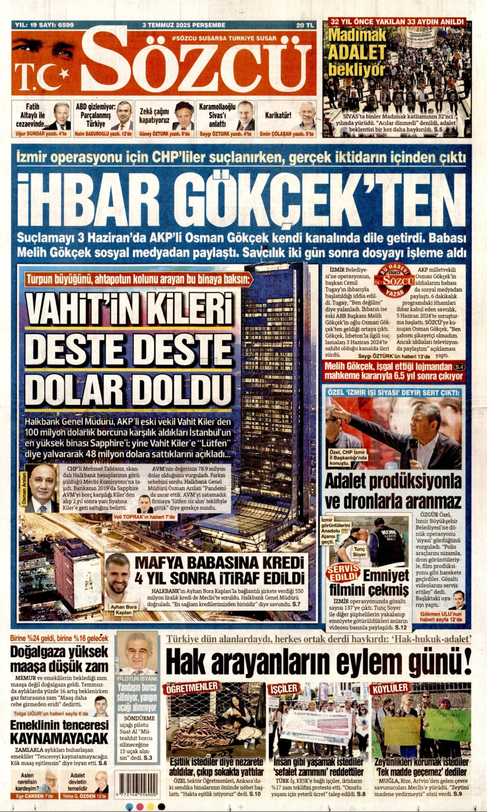 3 Temmuz gazete manşetleri: Yeni Şafak, PKK 'silahları yakacak' dedi