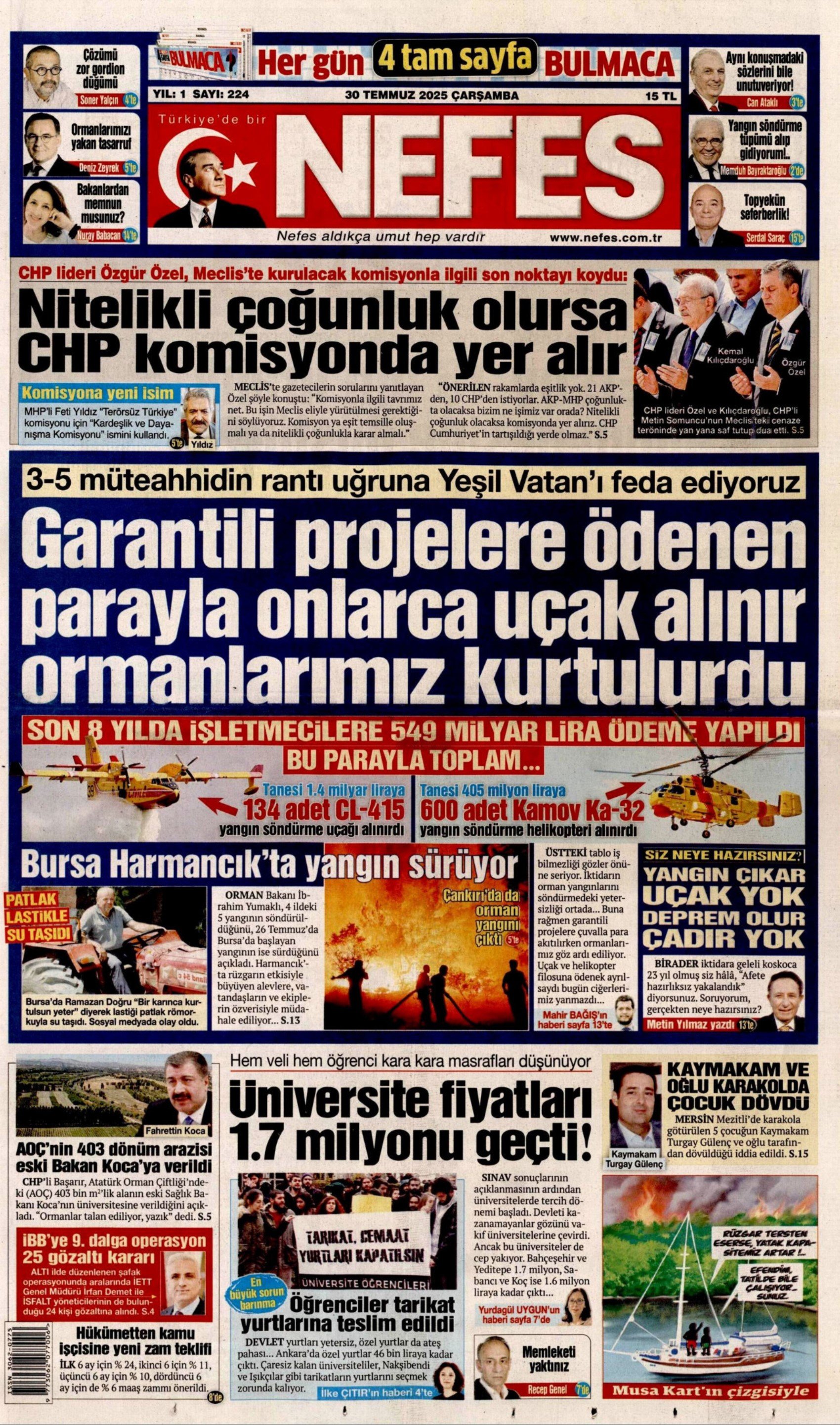 30 Temmuz 2025 gazete manşetleri