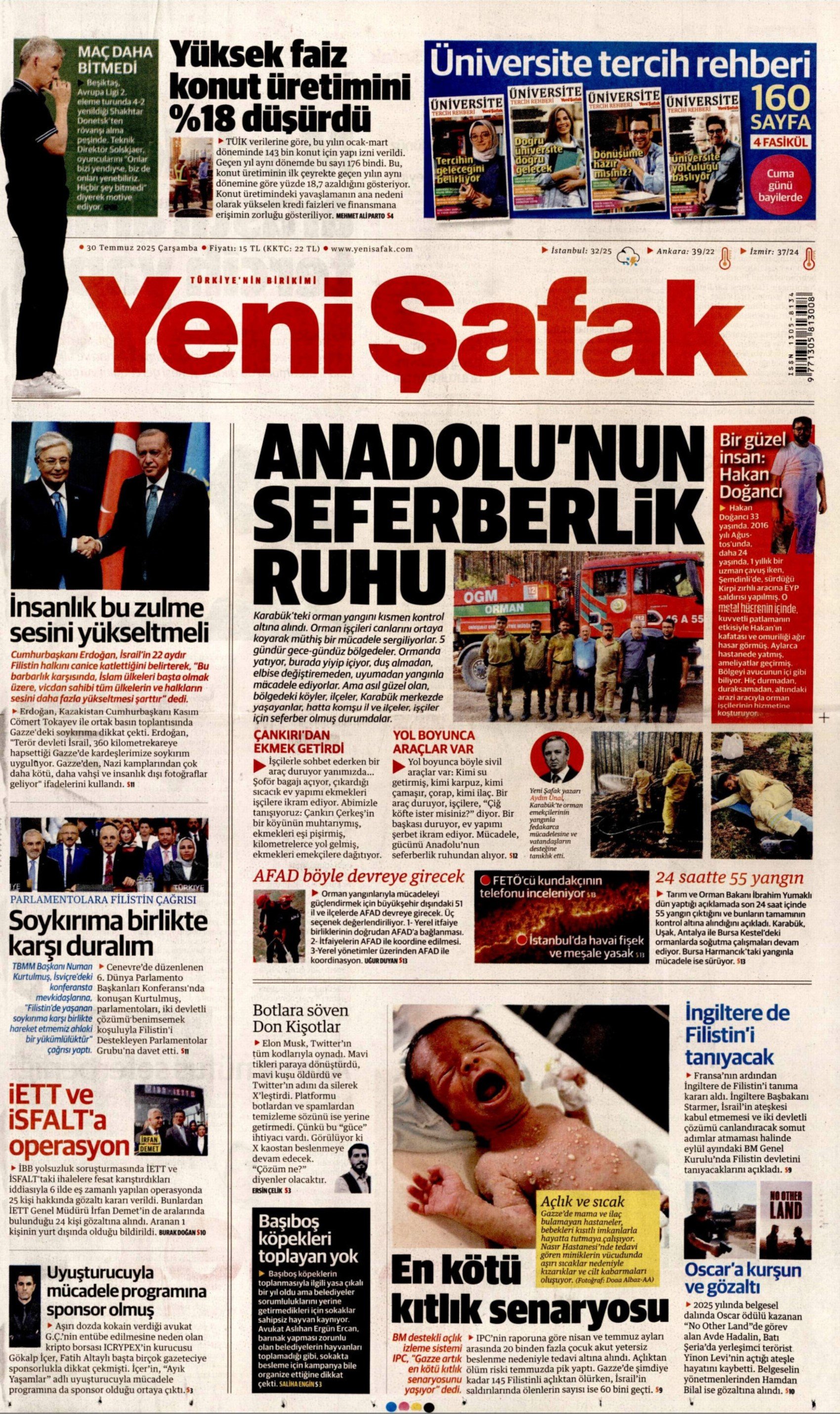 30 Temmuz 2025 gazete manşetleri