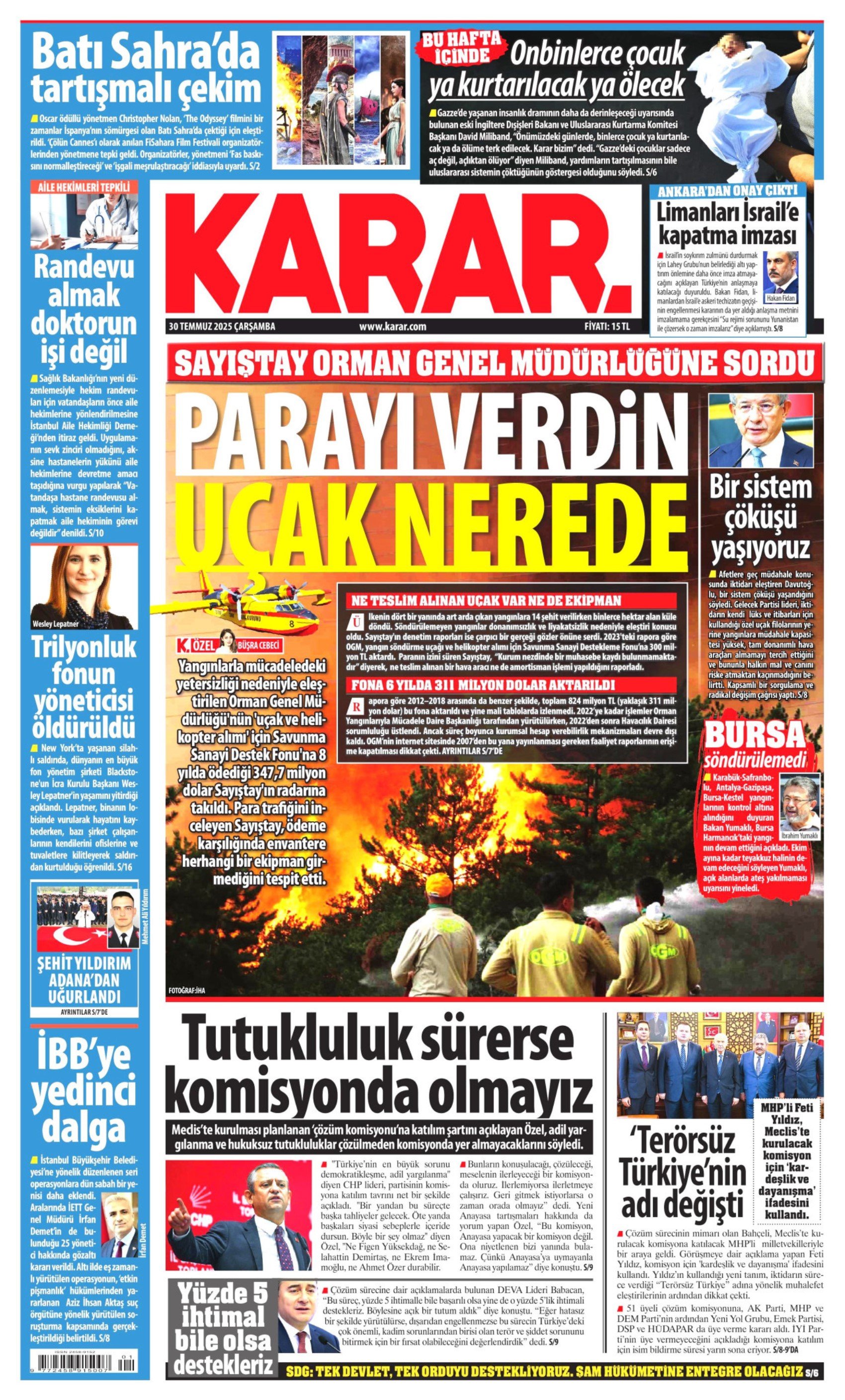 30 Temmuz 2025 gazete manşetleri