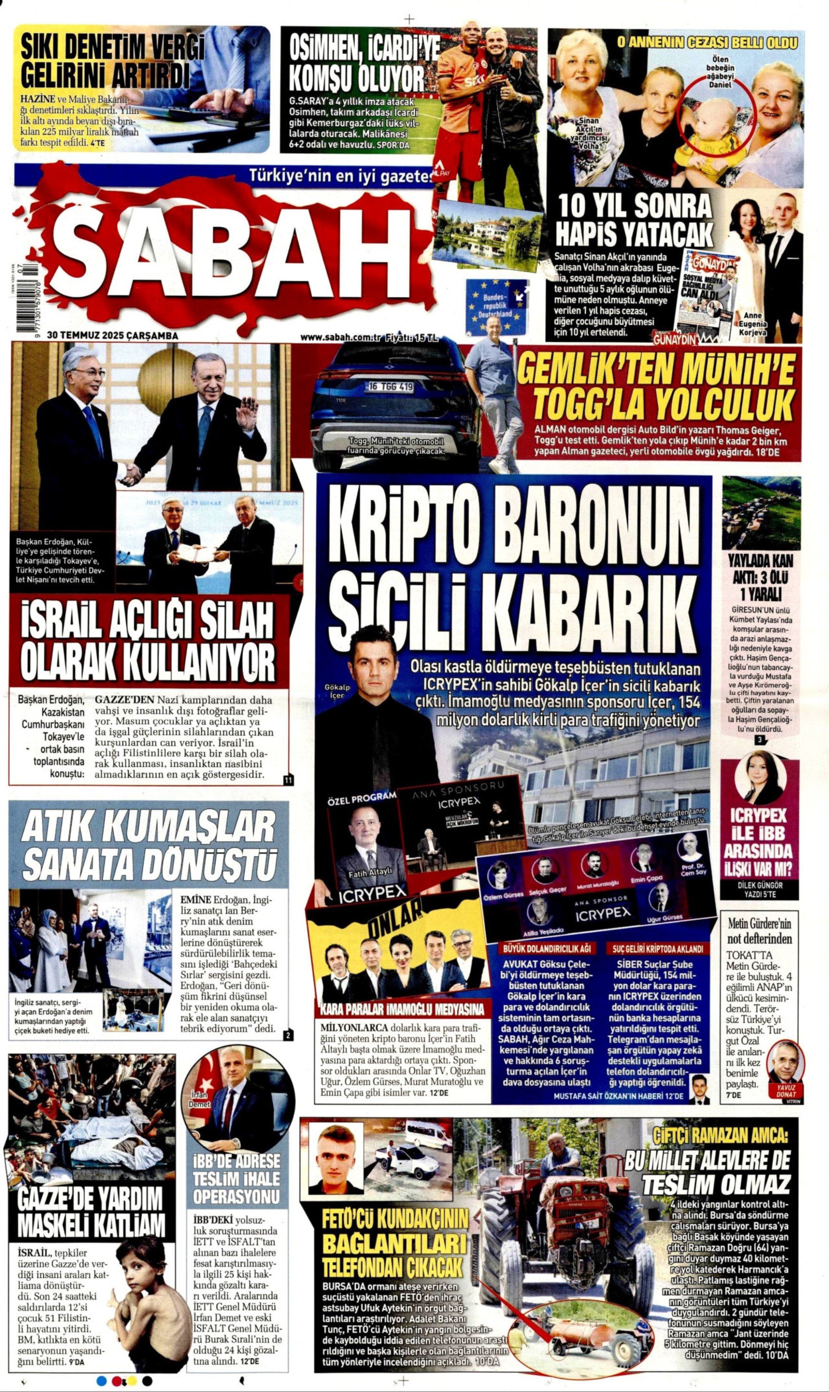 30 Temmuz 2025 gazete manşetleri