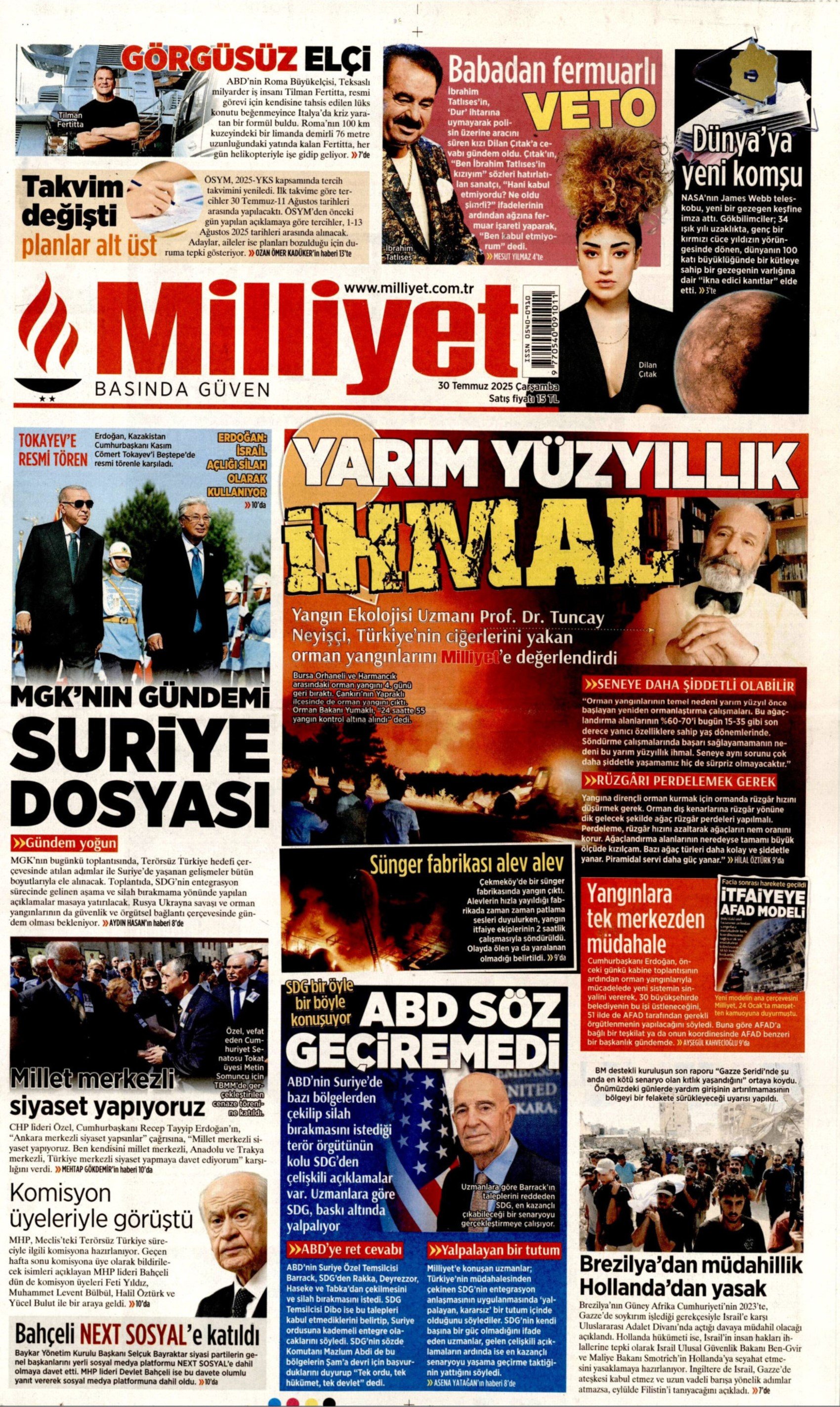 30 Temmuz 2025 gazete manşetleri