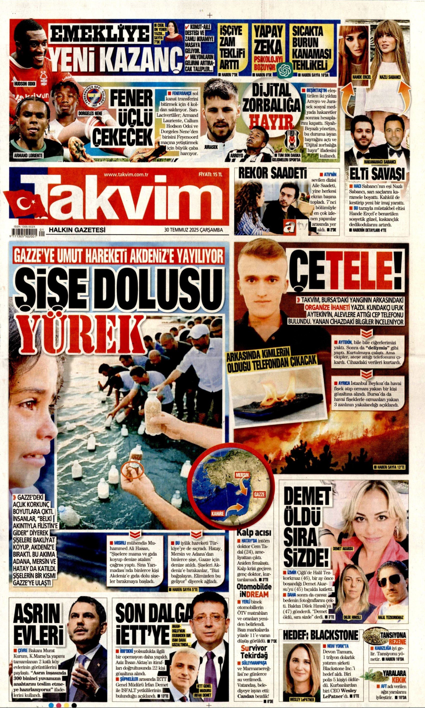 30 Temmuz 2025 gazete manşetleri