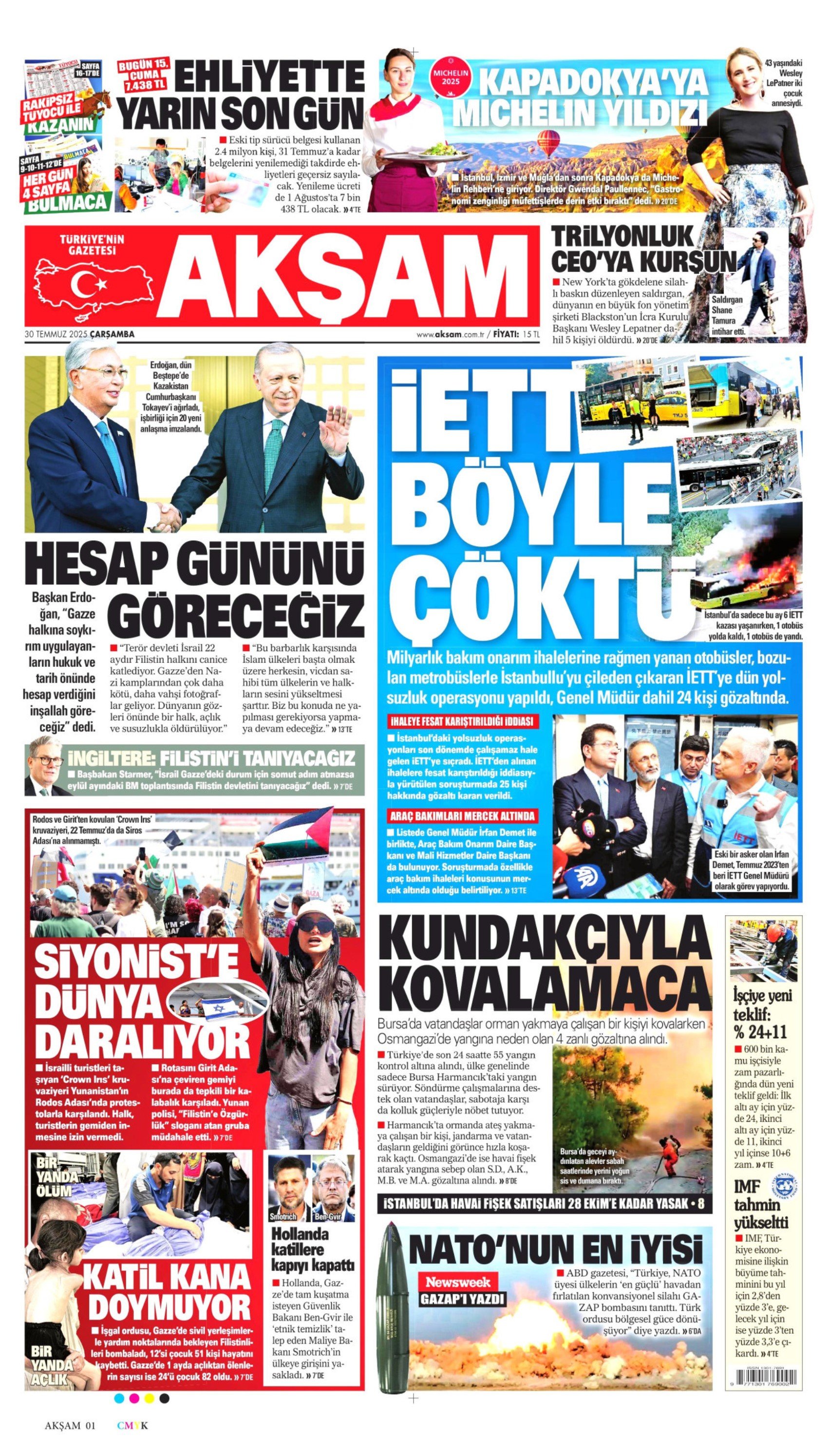30 Temmuz 2025 gazete manşetleri